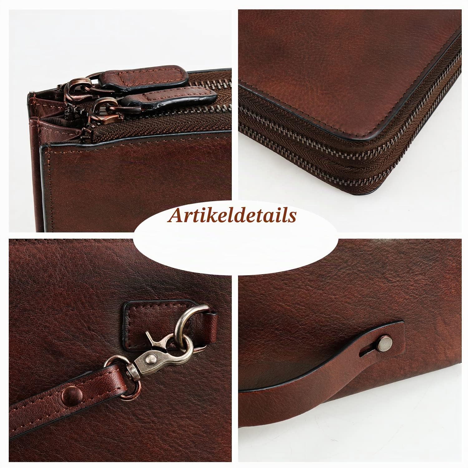 Herren Geldbörse Leder Wristlet Unterarmtasche Vintage Wristlet Business Handtasche Coin Money Pouch mit Mehreren Fächern