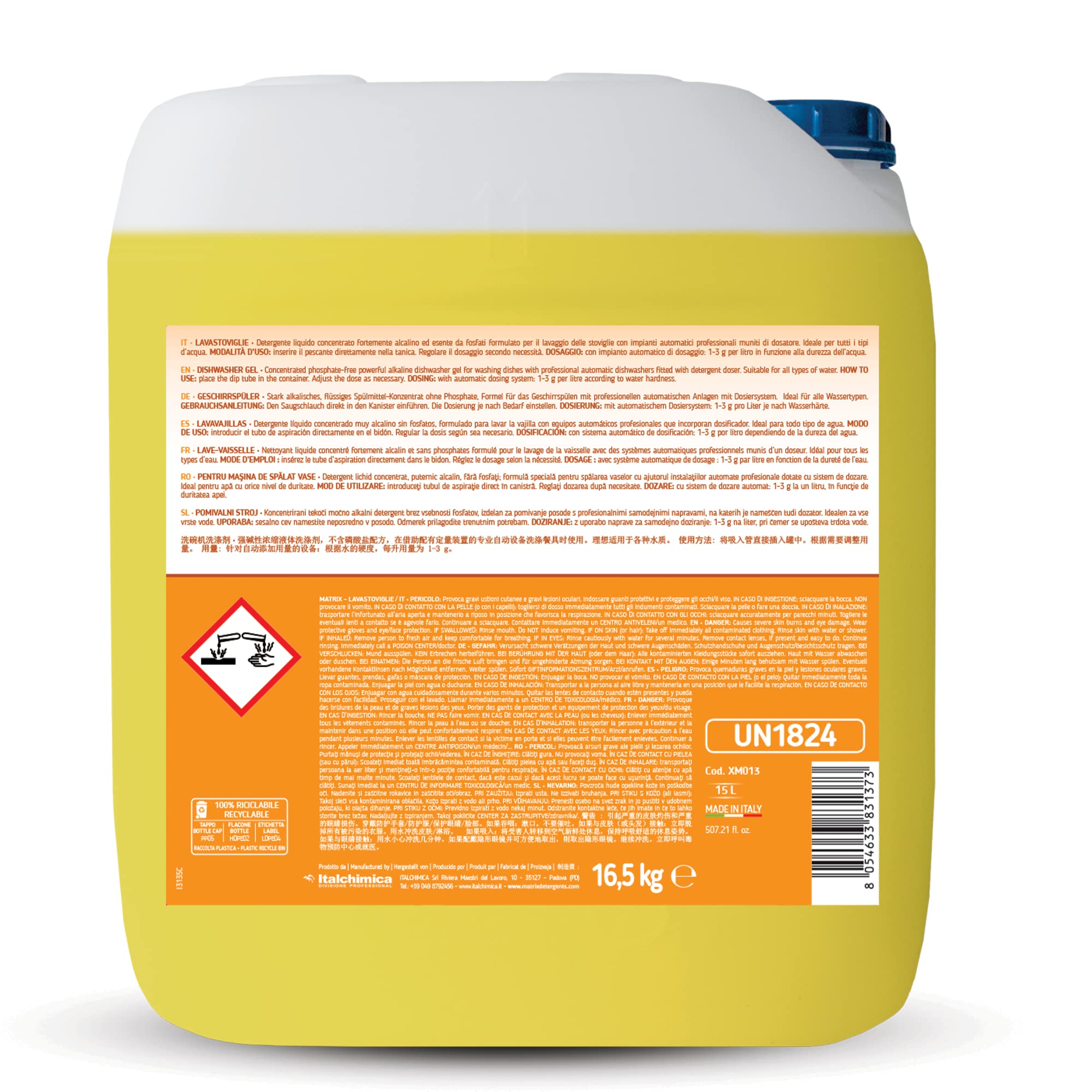 Matrix Lavastoviglie - Detergente Liquido Concentrato per Lavaggio Automatico delle Stoviglie - Formato da 16,5 kg