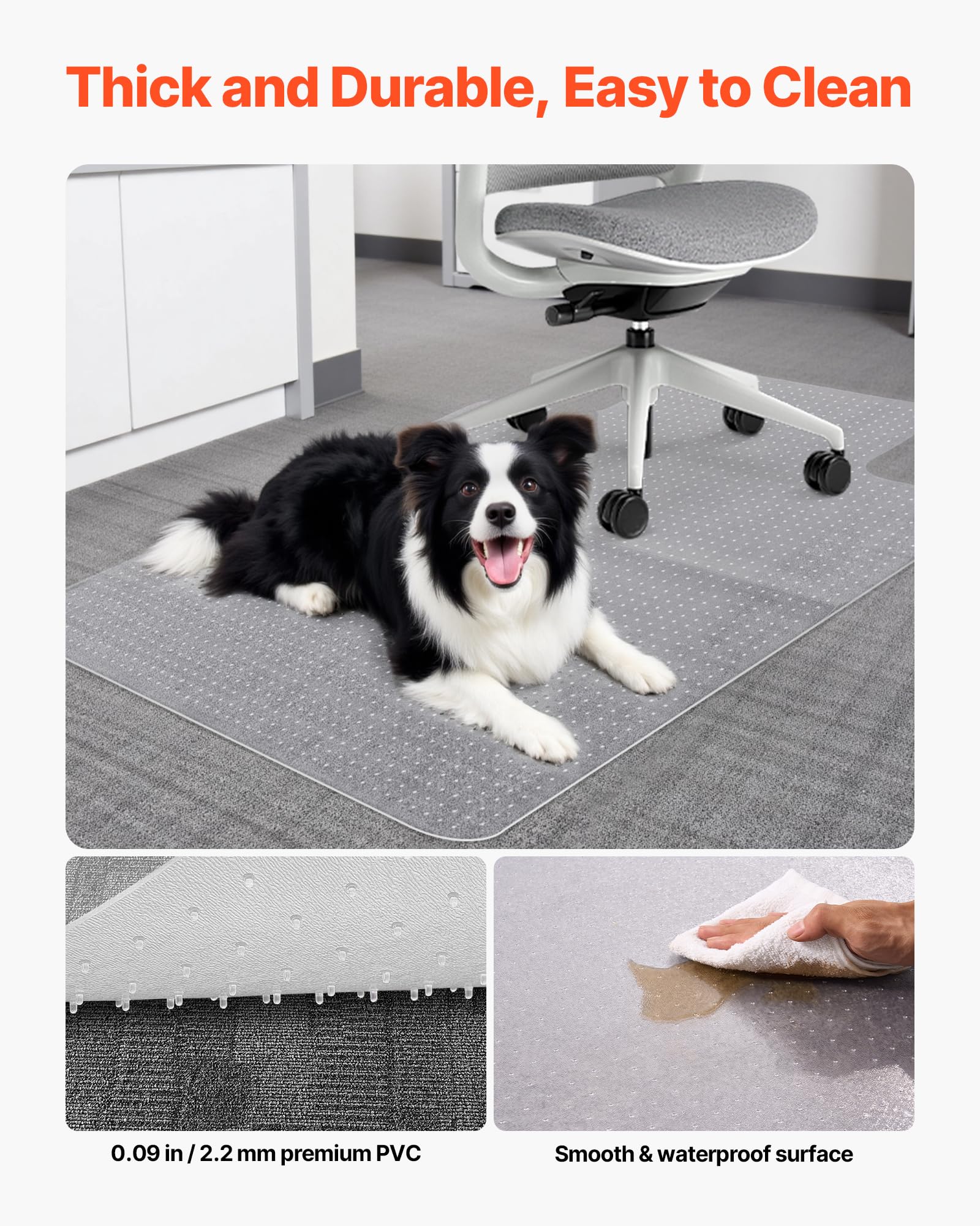 VEVOR Tappetino per Sedia con Bordo 1230 x 914 mm Tappeto Sedia Ufficio per Pavimenti in Moquette a Pelo Corto, Tappeto Protettivo Trasparente per Pavimenti in Plastica con Borchie, Facile da Pulire