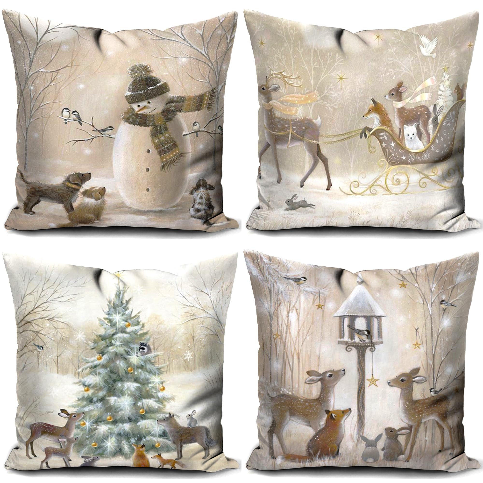 kissenbezug 40x40 winter weihnachten weihnachtsdeko innen weihnachtskissen christmas decorations wintermotiv 4er home decoration sofakissen Küche, Haushalt & Wohnen