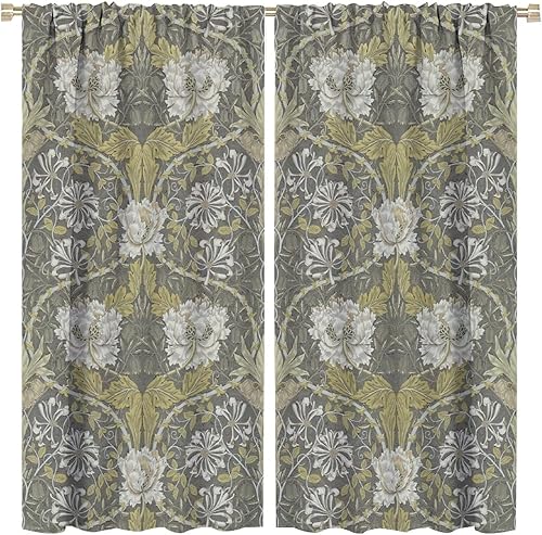 Miniatura 9 de Cortinas bohemias William Morris con estampado de pájaro retro elegante con estampado de animales, para dormitorio, sala de estar, cortinas opacas