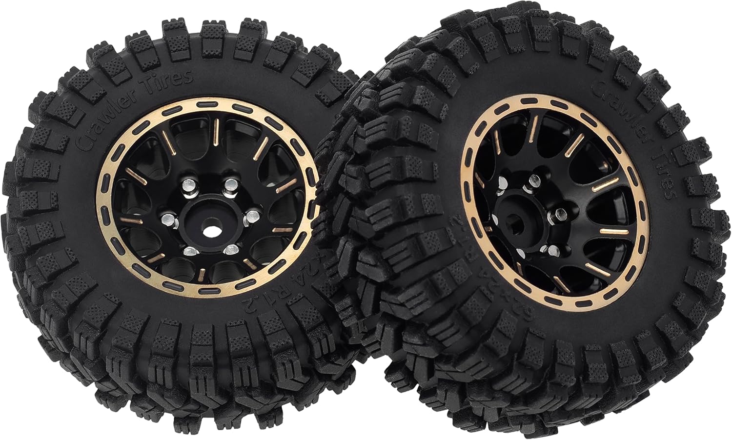MEUS RACING 1.2 Beadlock Wheels Tires Set Brass Rim for TRX4M SCX24 FCX24 AX24 1/24 1/18 RC Crawler Car, Negative -4mm, 77g/pc (Style B)
