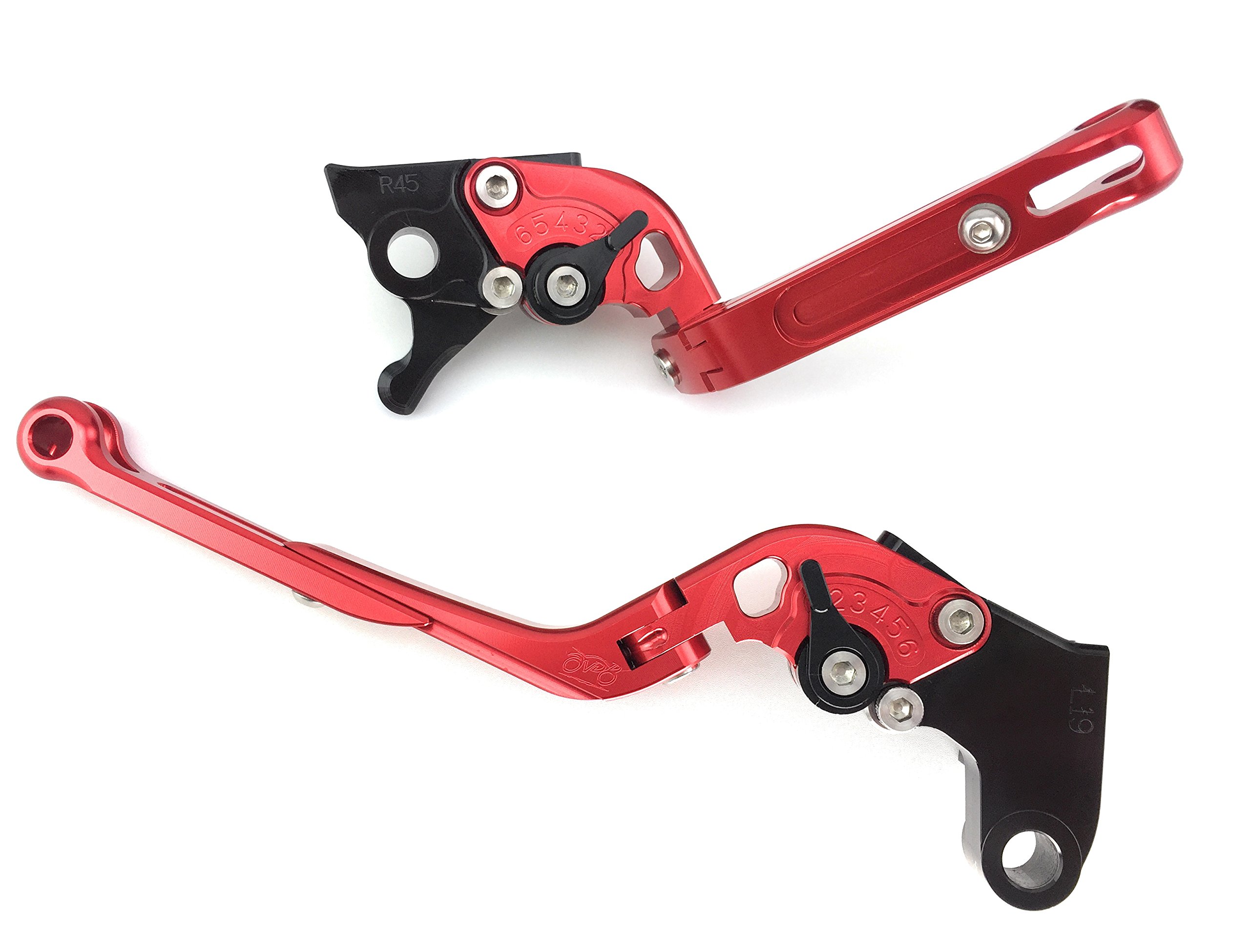 avdb-moto Coppia di leve regolabili e pieghevoli, CNC Compatibile con Intruder 1500 1998-2007 (Rosso-Nero)