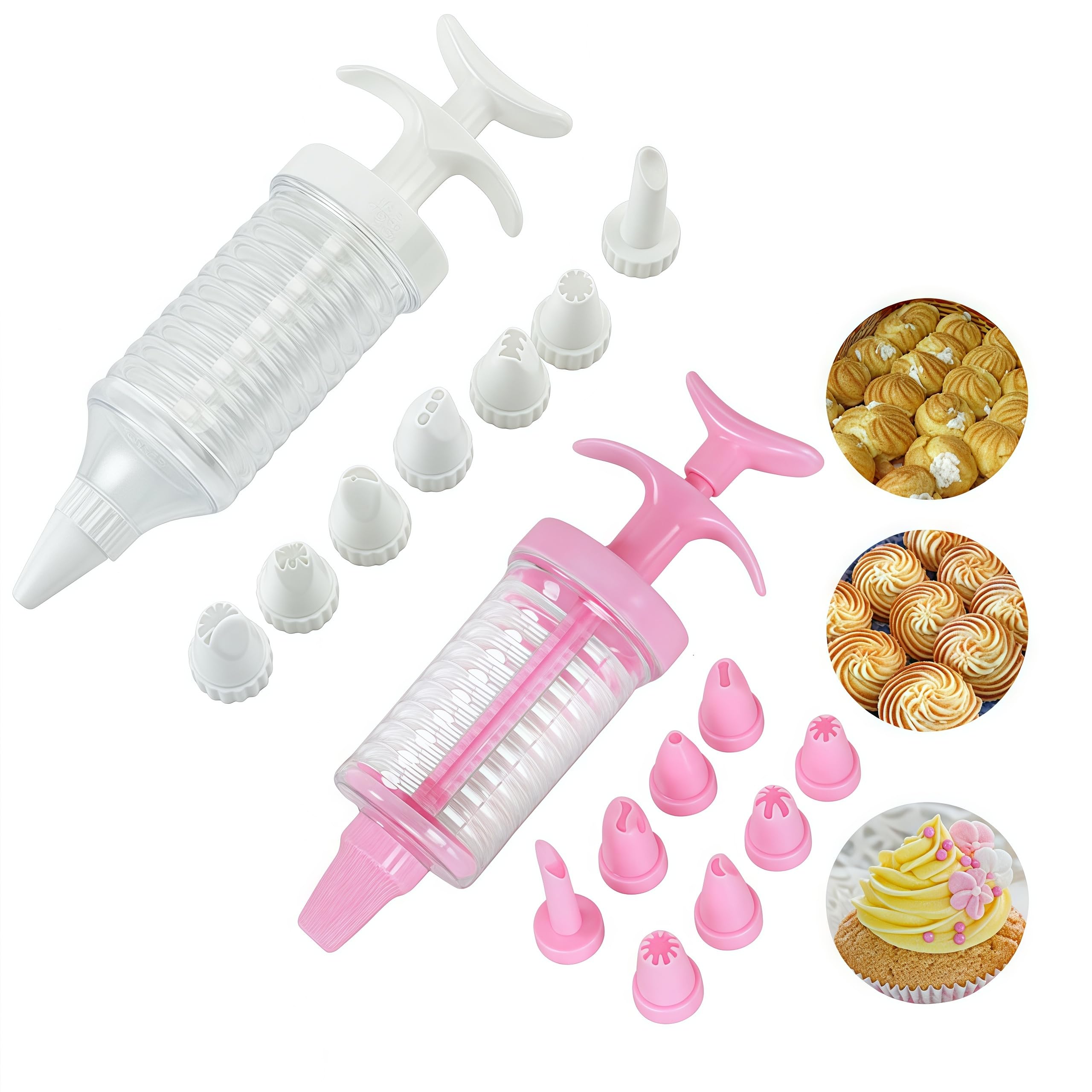 WQHLONGBO 2 Cake Decorating Syringe Set,Cupcake Injector Icing Frosting Piping Cupcake Filling Injector with 8 Funnel Icing Nozzles?Cake decorating tips and tubes