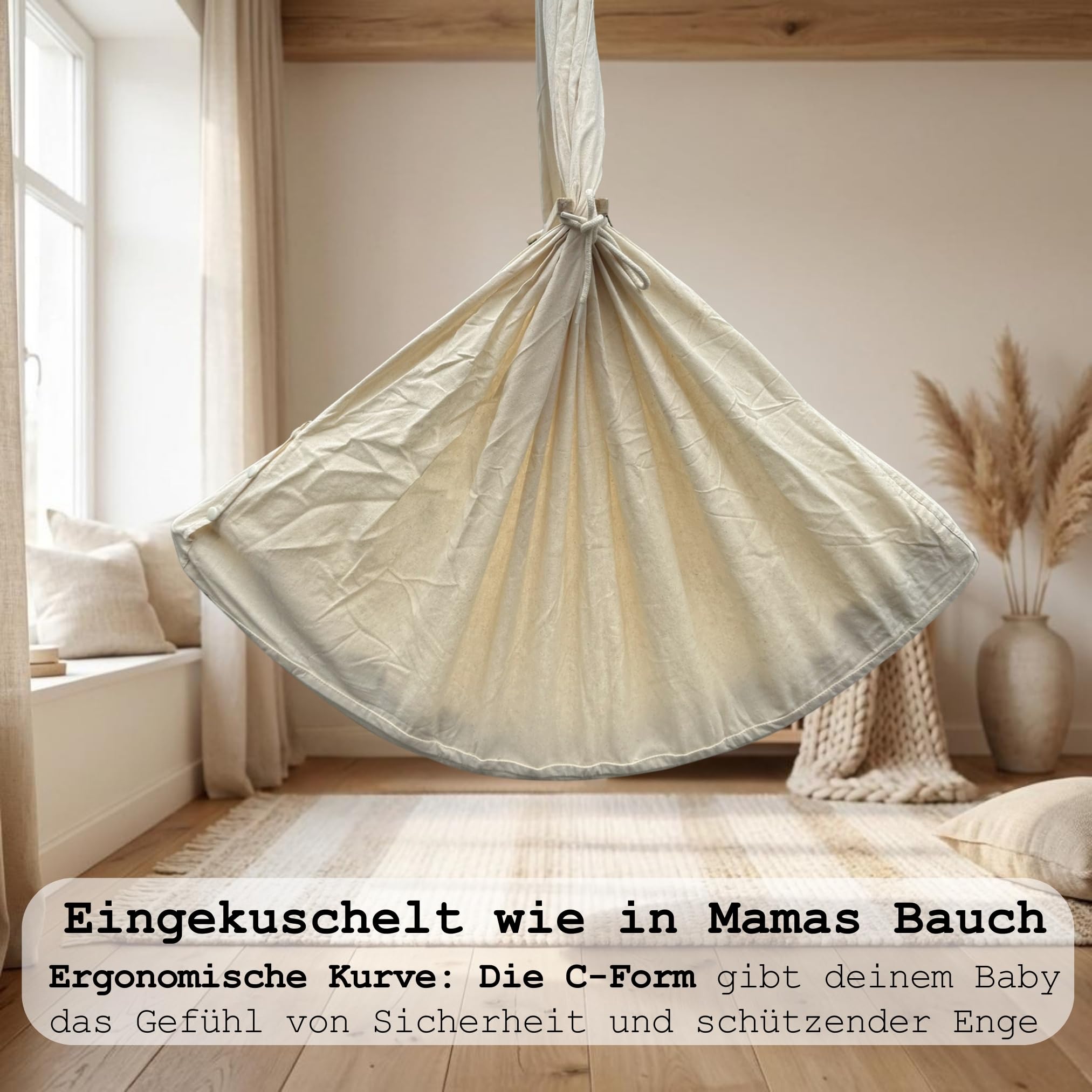 Honigbär Federwiege Set inkl. Standfuß (weiß) – Baby Hängematte TÜV-geprüft bis 40kg – Ergonomisches Nestchen mit Kapok-Matratze – Bio-Baumwolle – Universell motorisierbar - Schlaf wie im Mutterleib
