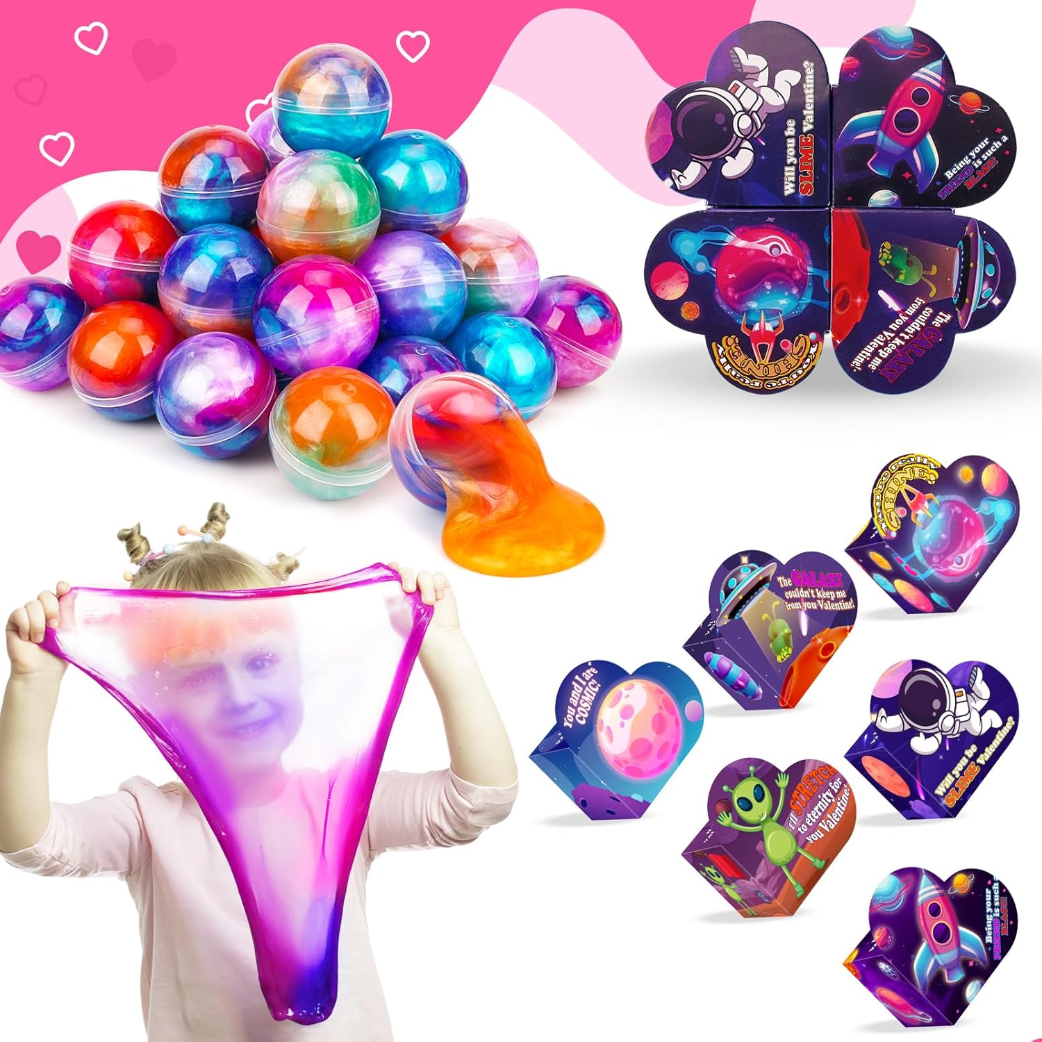 30 Pack Valentines Day Gifts for Kids Classroom - Galaxy Slime Valentines for Kids with Valentine Day Cards for School, Class Valentine's Day Exchange Gifts