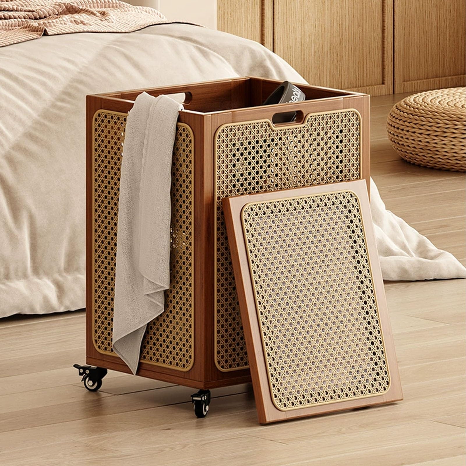 Folding Laundry Basket Household Storage Large with wheels,hollow with lid,organizer for dirty in hotels,homes,wardrobes,and student dormitories