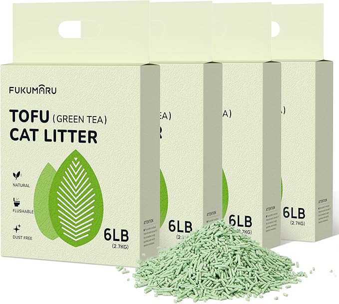 FUKUMARU Arena de Tofu para Gatos 10.8kg - Arena aglomerante para Gatos, Control de Olores con Aroma de Té Verde, Libre de Polvo y fácil de aglomerar, Desechable en el Inodoro