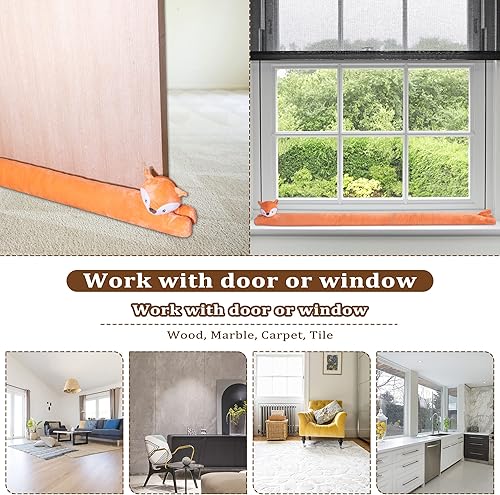 Miniatura 5 de My OLi Tope de corrientes de aire para debajo de la puerta de 36 pulgadas, diseño de zorro, resistente, bloqueador de corrientes de aire, ruido,