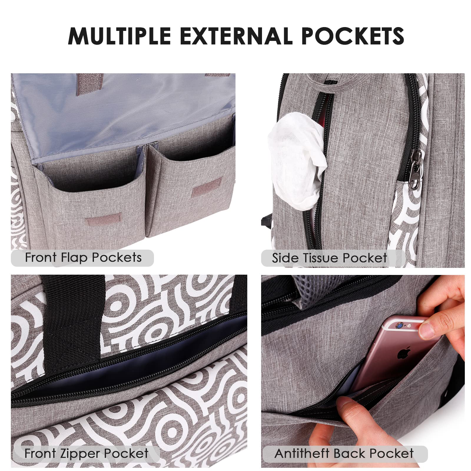 SONARIN Zaino Fasciatoio Multifunzione Portatile,Grande Capacità Borsa per Pannolini Zaino Mamma Neonato Borsa Fasciatoio da Viaggio con Fasciatoio & Borsa per Bottiglia & Tracolla