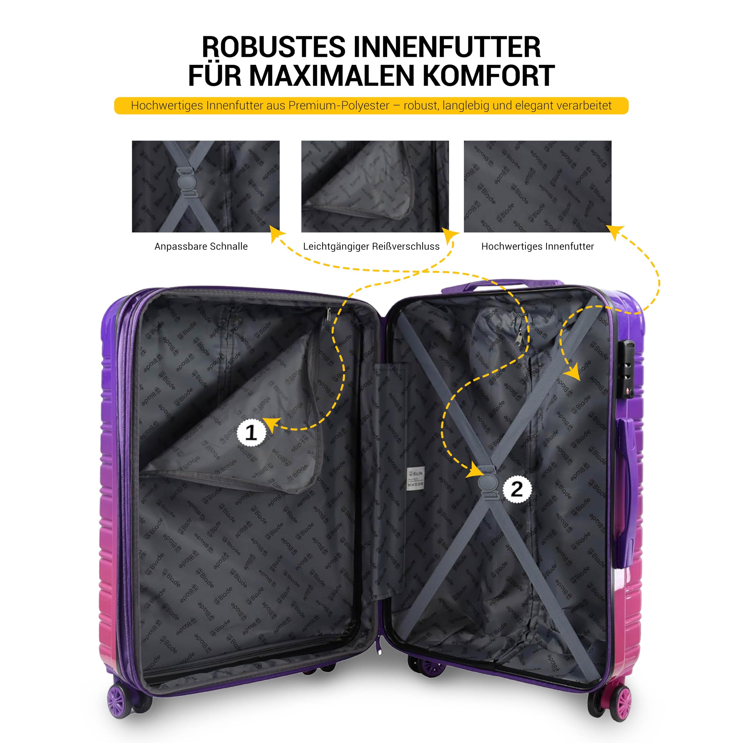 Blade Erweiterbares Handgepäck - Hartschalen Koffer Trolley - Leichter Reisekoffer Handgepäck aus ABS+PC mit TSA Schloss - 4 Spinner Räder Koffer- Rollkoffer (Lila-L)