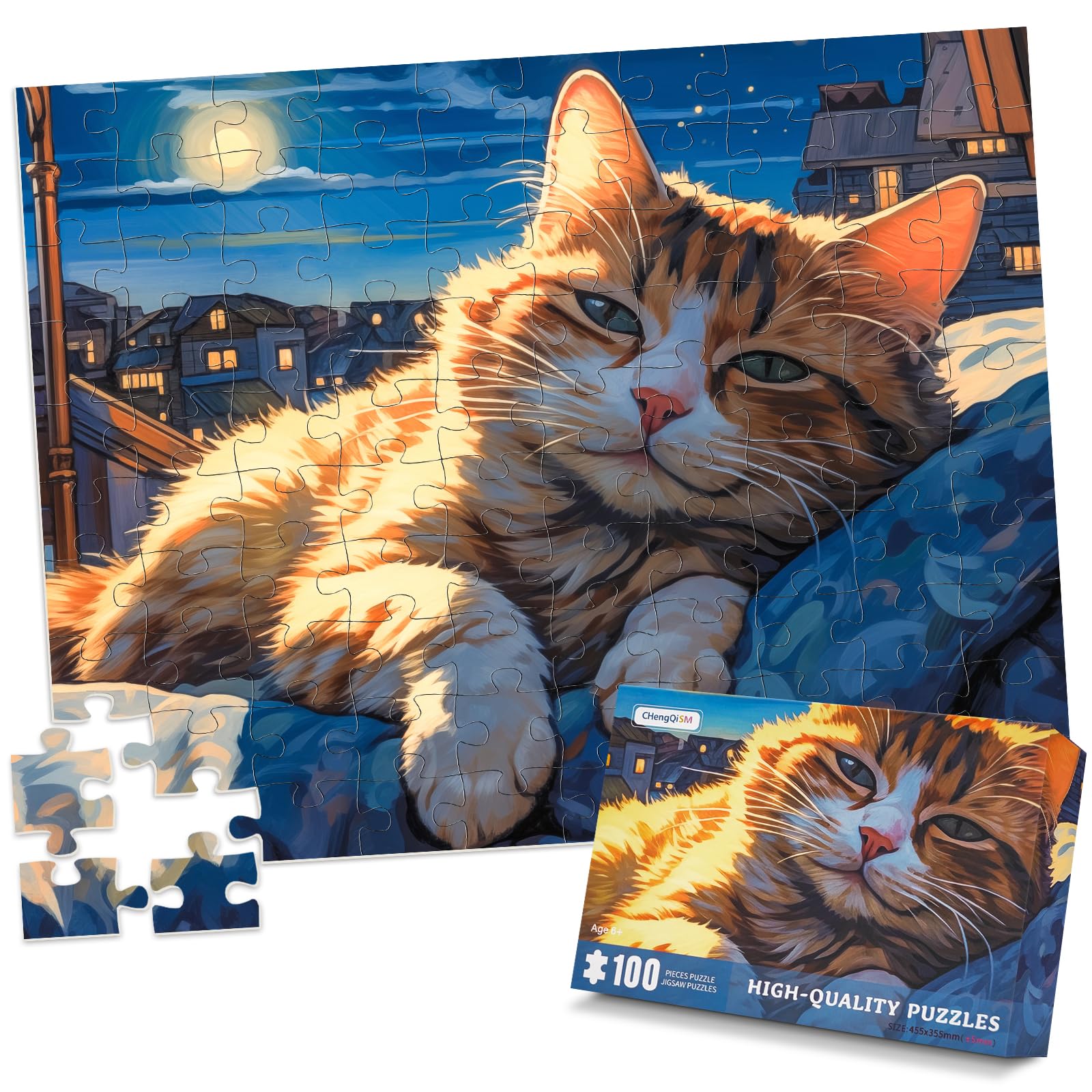 100 Pieces Puzzles for Kids-Dozing Cat Puzzle 100 Pieces Puzzle for Adults Cute Kitten, 100 Pieces Jigsaw Puzzles for Seniors