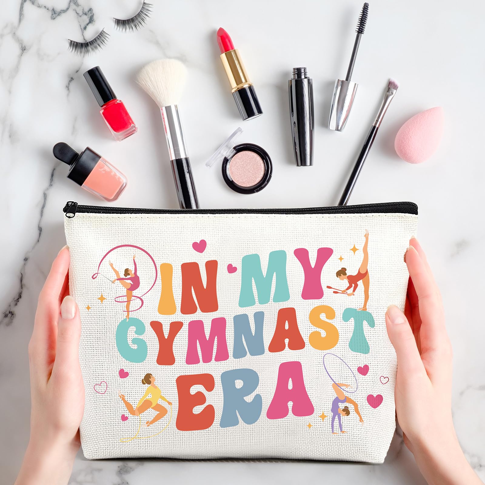 Gymnastics Gifts for Girls - 2 Pcs Makeup Bag and Keychain Set Portable Gymnast Accessories Aesthetic Toiletry Pouch New Year Party Birthday Gift for Daughter Friend Sister Niece Bestie