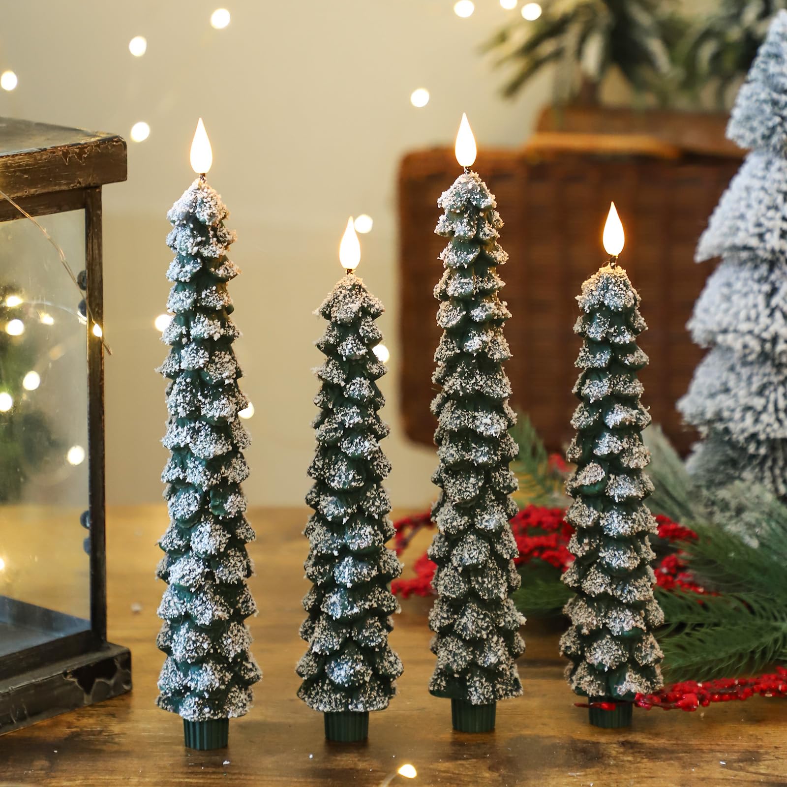 MUMCHASI 4 candele coniche senza fiamma, candele per albero di Natale con telecomando, candele a LED tremolanti per finestre a LED, candele natalizie in vera cera, altezza 24 cm, 29 cm, 29 cm, 29 cm,