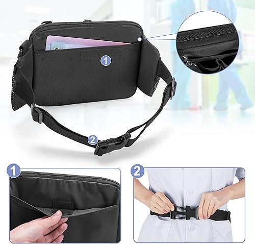 Miniatura 4 de Damero Riñonera para enfermera con múltiples compartimentos, cinturón de herramientas de enfermera, bolsa de cintura de enfermera con bolsillos para