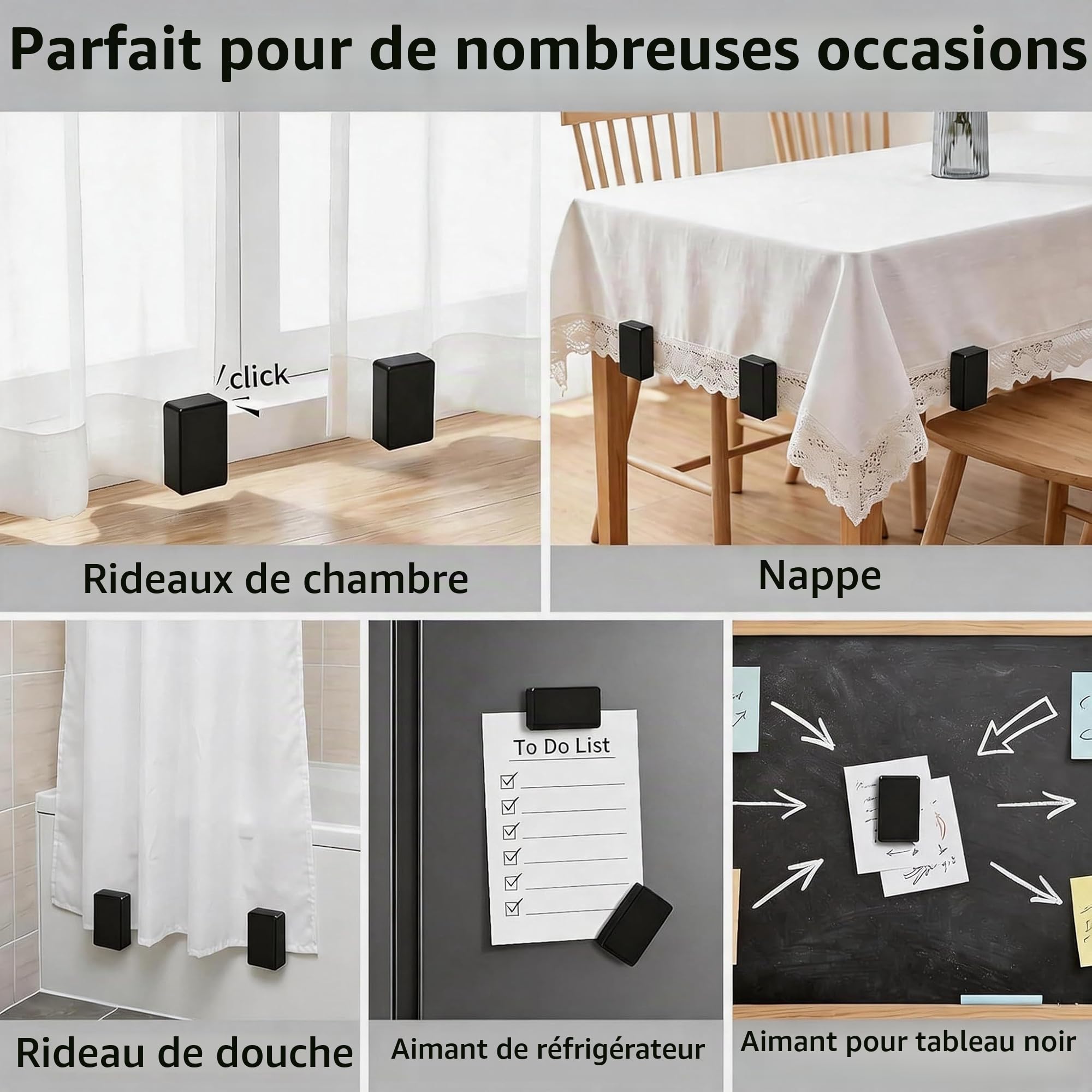 10 Paires Poids Magnetiques Rideau Douche Exterieur, 20 Pièces Aimants Rideau Noir 74g, Poids Plastique Imperméable pour Rideaux d'Extérieur, Tonnelle, Nappe, Anti-Vent