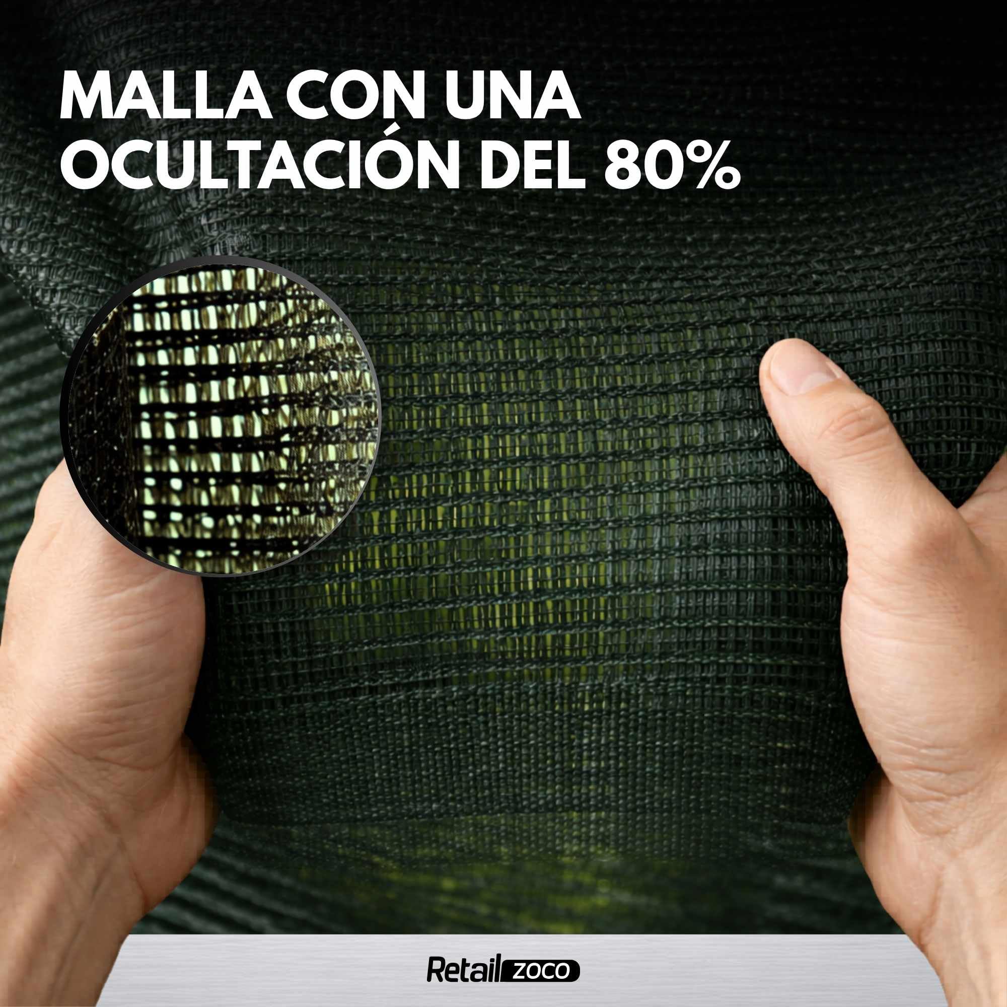 TECHZOCO Malla De Ocultación Jardín Y Sombreo, Malla pared Negra, Red de sombreo, Panel ocultación jardín, 80% de ocultación, HDPE polietileno de alta densidad, 2 Metros alto x 5 Metros largo, Verde