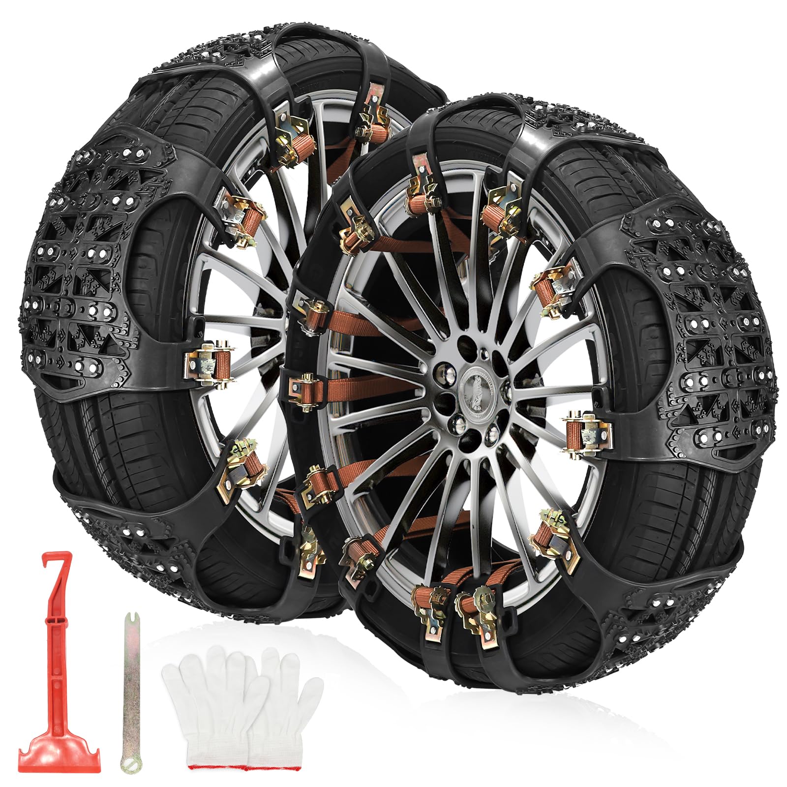 DBREAKS Catene da Neve Universali, 6 Pezzi Catene per di Emergenza, 165-275MM Catene da Neve Auto per Ghiaccio(Nero)
