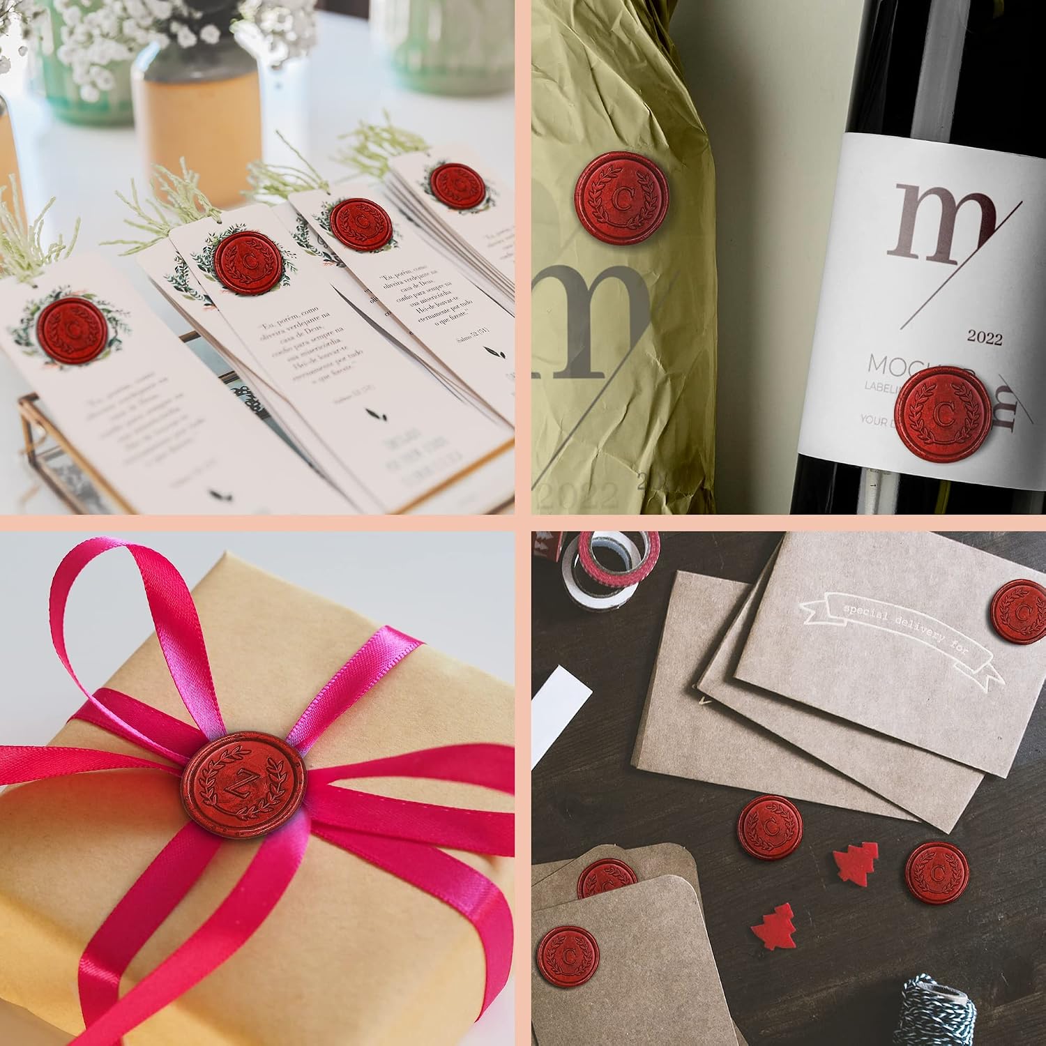 50Pcs Red Letter G Adhesive Wax Seal Stickers, Hand-Made, No Need Seal Stamp, Tear and Use Wax Stickers for Wedding Invitations, Envelopes, Christmas Gift