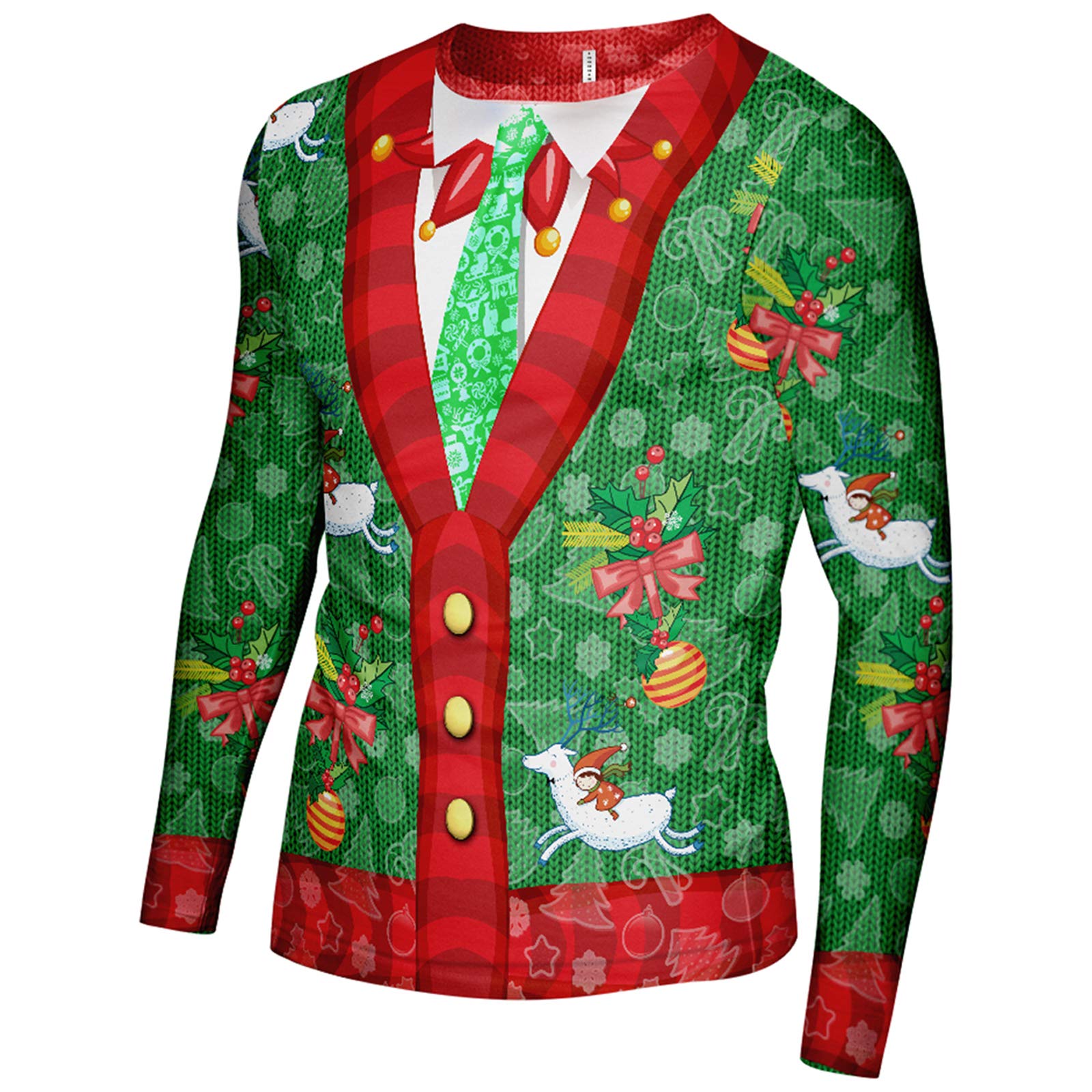Purple Print House Men's Elf Outfit Christmas Tshirts - 3D Printed Christmas Designs - Funny Santa Costume - Elf Tshirt - Christmas Jumpers For (X-Large - Unisex, )