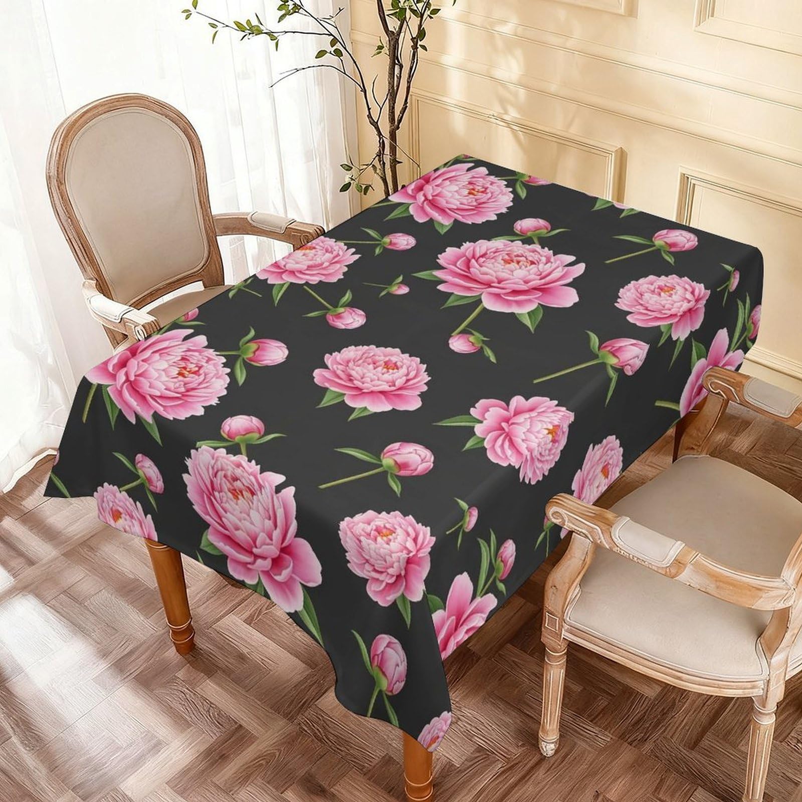 Nappe fleurs roses 137x183cm rectangulaire lavable pour table de buffet