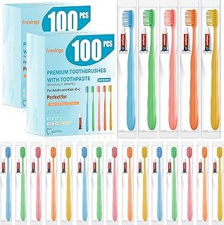 Fresings 200 Pack Disposable Toothbrushes with Toothpaste, Individually Wrapped Soft Bristle Travel Toothbrush Bulk, Hotel...
