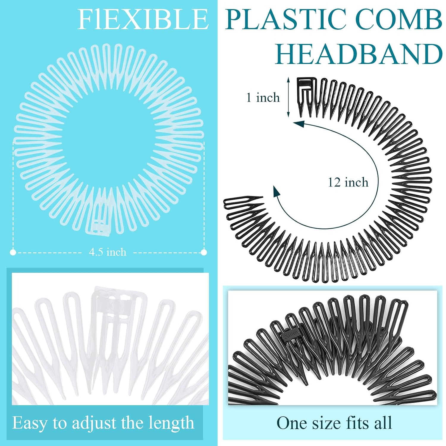 14 Pieces Full Circular Stretch Comb Headbands Flexible Plastic Circle Comb Full Circular Tooth Headband Plastic Hair Wrap Hairband Holder for Women Girls Hair Accessories, 7 Styles (Lovely Color)