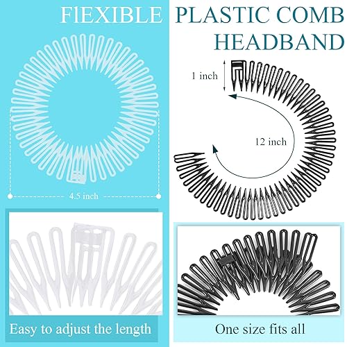Miniatura 9 de 14 diademas de peine elásticas circulares flexibles, de plástico, para dientes circulares, diadema de plástico para el cabello, para mujeres y