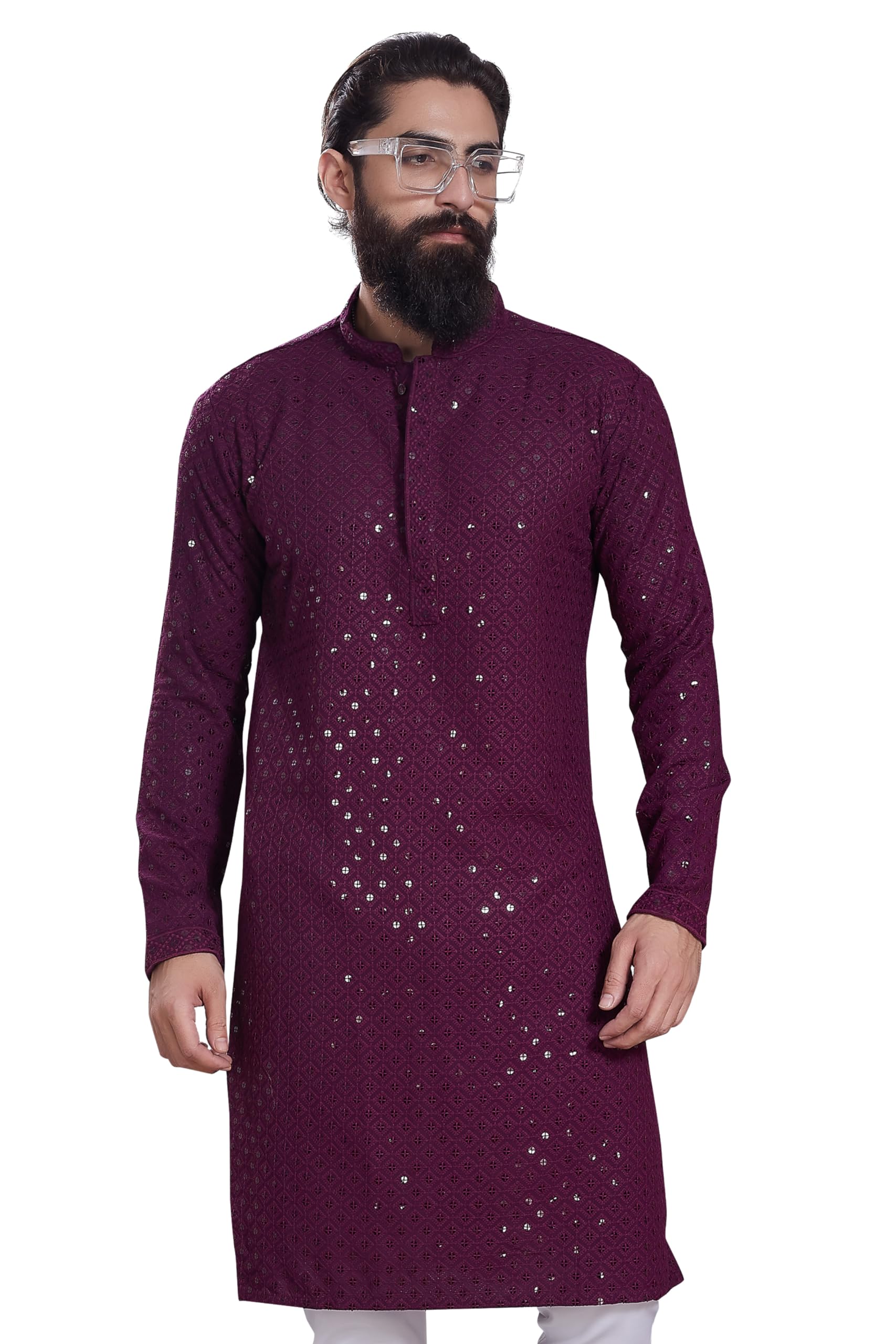 Divisive Men's Sequince Embroidered Cotton Blend Only Slim Fit Kurta (Dkrt232_M_Burgundy)