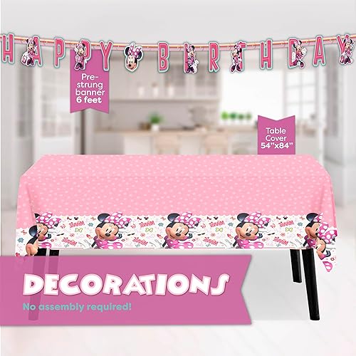 Miniatura 3 de Decoraciones de cumpleaños de Minnie Mouse | Sirve a 16 invitados | Pancarta, cubierta de mesa, platos, servilletas, calcomanías, licencia oficial