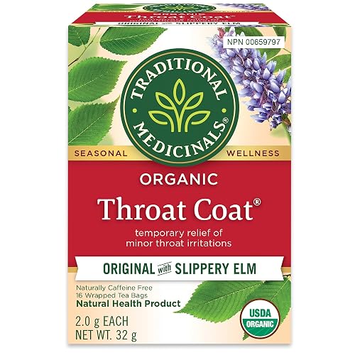 Traditional Medicinals - Organic Throat Coat Herbal Tea (Pack of 1) - Relief of Minor Throat Irritation - Sustainably Sourced Fair Wild Ingredients - 16 Tea Bags Total - Throat Coat - 16 Count (Pack of 1)