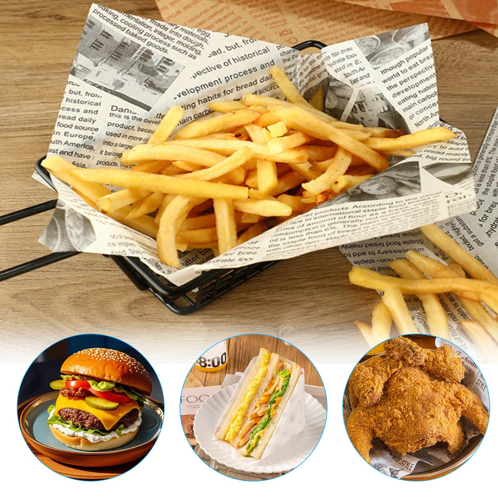 200 fogli di carta oleata (25 x 25 cm) – Involucri antiaderenti per hamburger, pane, pesce e patatine, panini e confezioni alimentari (200 pezzi) (bianco-200)