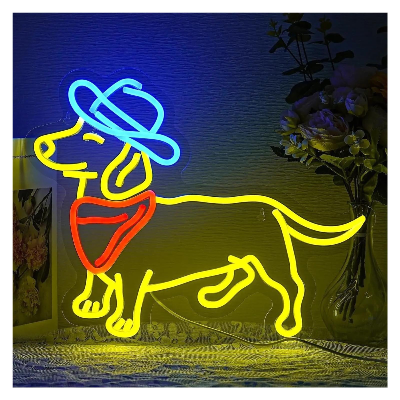 RONGCH Hanging Art Signs Dachshund Neon Sign Cowboy Hat Dog LED Light Dimmable for Bedroom Zoo Pet Shop Classroom Decor Wall Decor 39cmx30cm