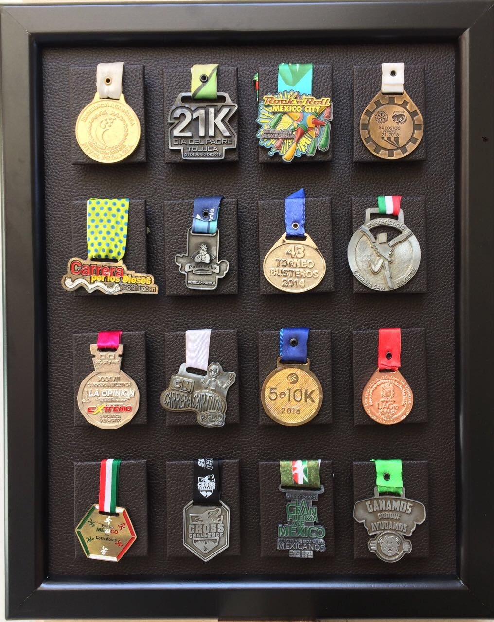 UMDISPLAY Medal Display 16 Medals (Dark Brown), Marathon, Triathlon, Gymnastics, Soccer, Wrestling, Swimming, Track and Field, Martial Arts. Easy to Install, Beautifully Crafted.