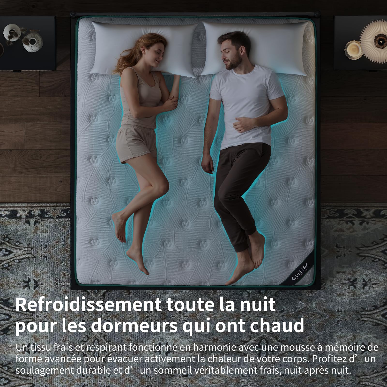 Queblox Matelas 140x190cm, Hauteur 28cm, Matelas en boîte, 7-Zone Pocket Sprung Mattress, Fermeté Moyenne, Isolation des mouvements, 140x190x28 cm Matelas Double