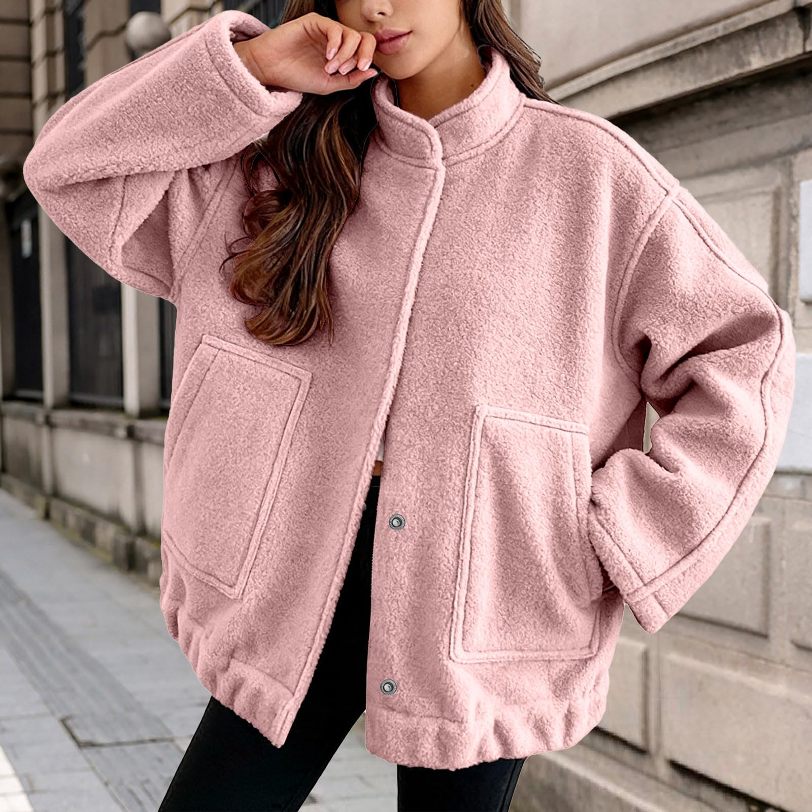Chaqueta Mujer Invierno Abrigos De Cazadora Forro Polar，Chaqueta polar femenina moderna corte holgado estilo urbano cuello liso ideal para uso diario actividades otoño invierno