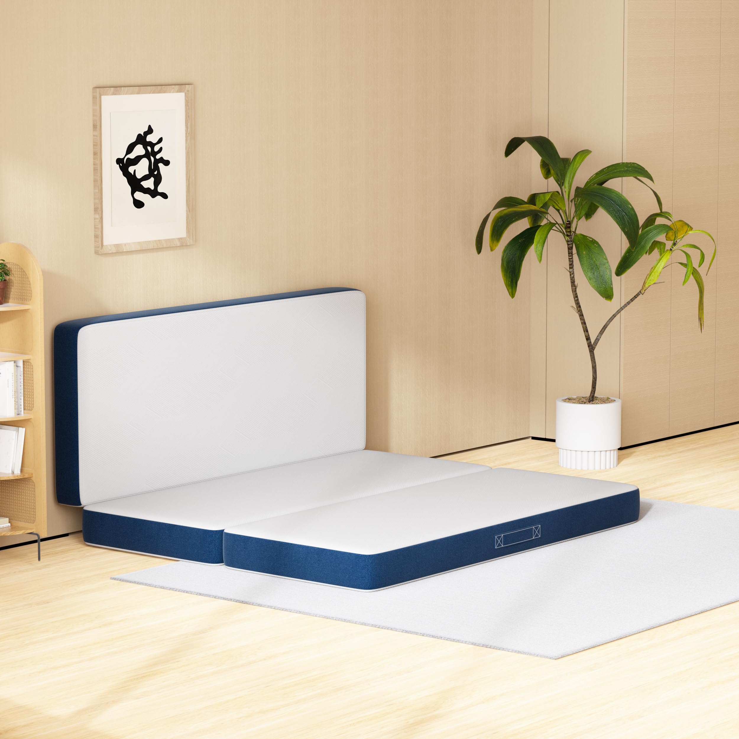 DEWINNER Matelas Pliant Triple,160x195x10cm, Matelas d'invité Polyvalent, 10cm Mousse épaisse, Housse Amovible et Lavable en Machine, Poignée de Transport pour faciliter Le Transport