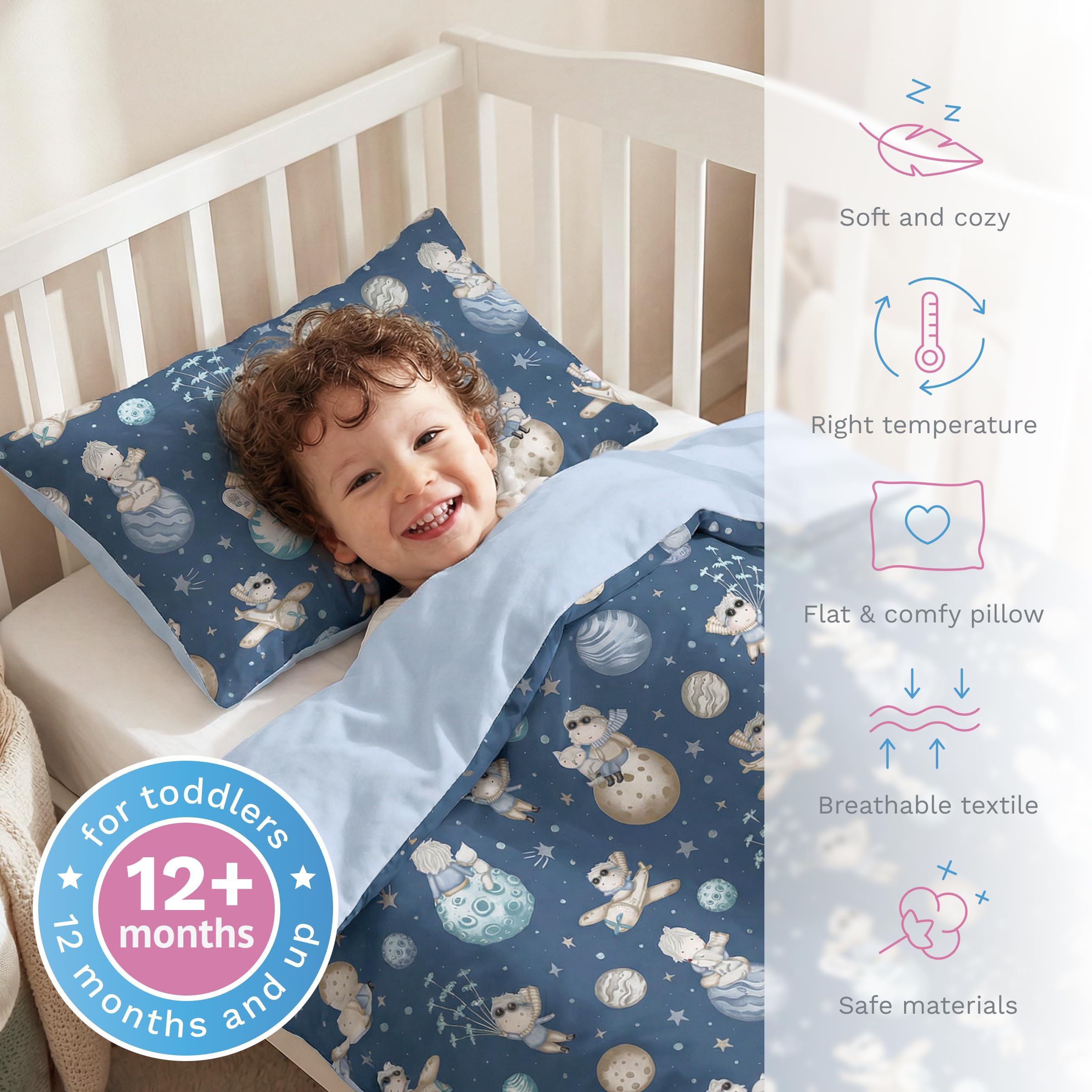 Almohada de edredón de 5 piezas con fundas y sábana de jersey para cuna de 120 x 60 cm (principito)