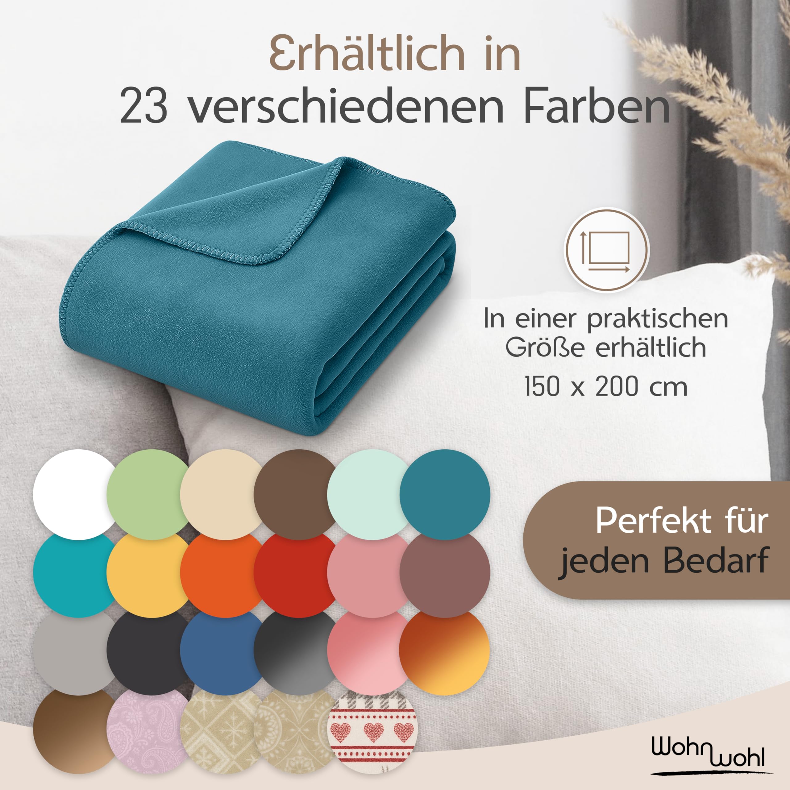 Kuscheldecke (150x200cm) • Weiche Tagesdecke • Sofadecke • Wohndecke • Schlafdecke • Oeko-Tex zertifizierte Baumwolldecke • Samtig weiche Decke • Farbe: Petrol
