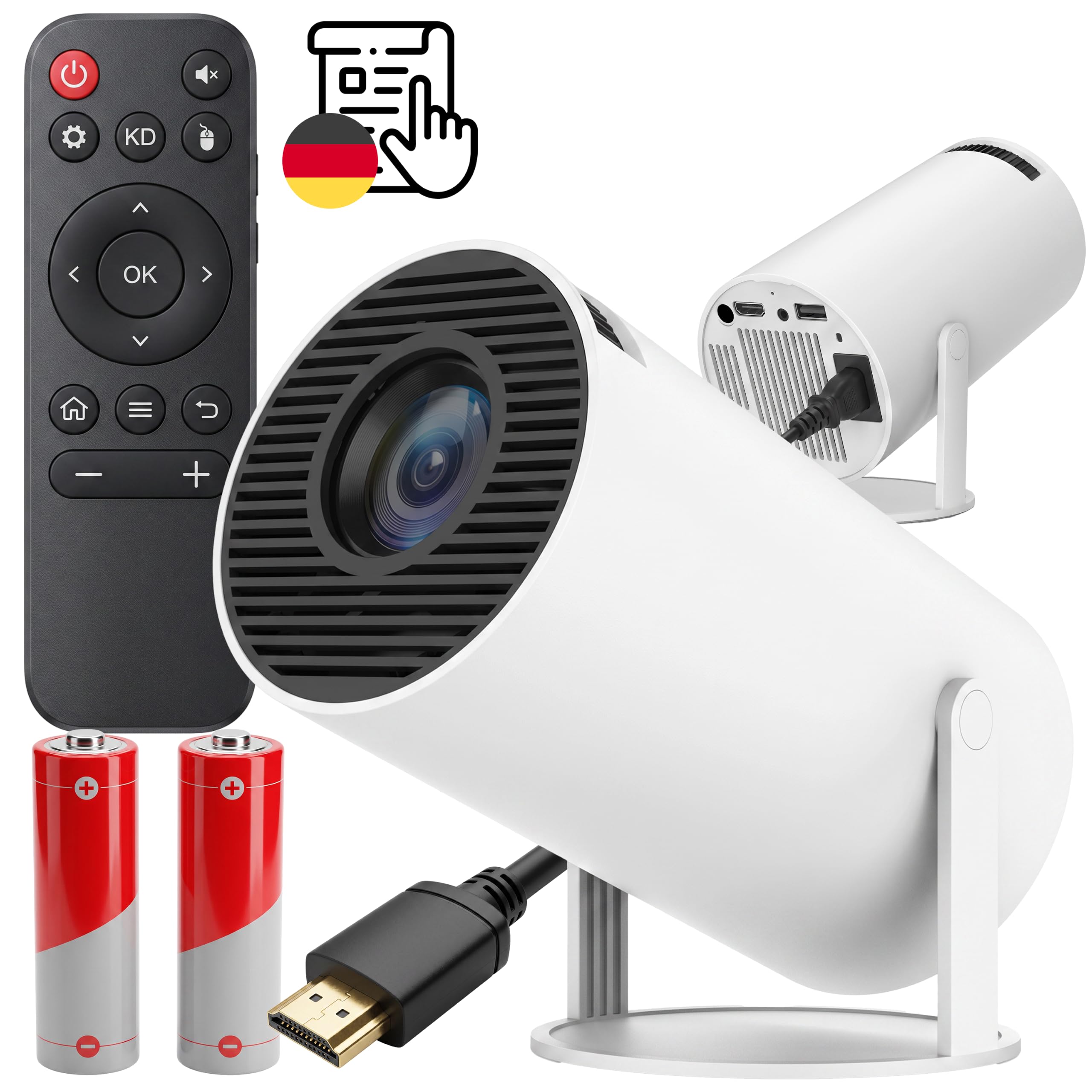 Retoo Mini Projecteur Beamer 4K avec Android, Vidéoprojecteur Portable, WiFi Automatique, Contraste 1500:1, Full HD 102-330 cm, Bluetooth 5.0, HDMI, 3,5 mm, Audio USB, Correction d'Image, Haut-parleur