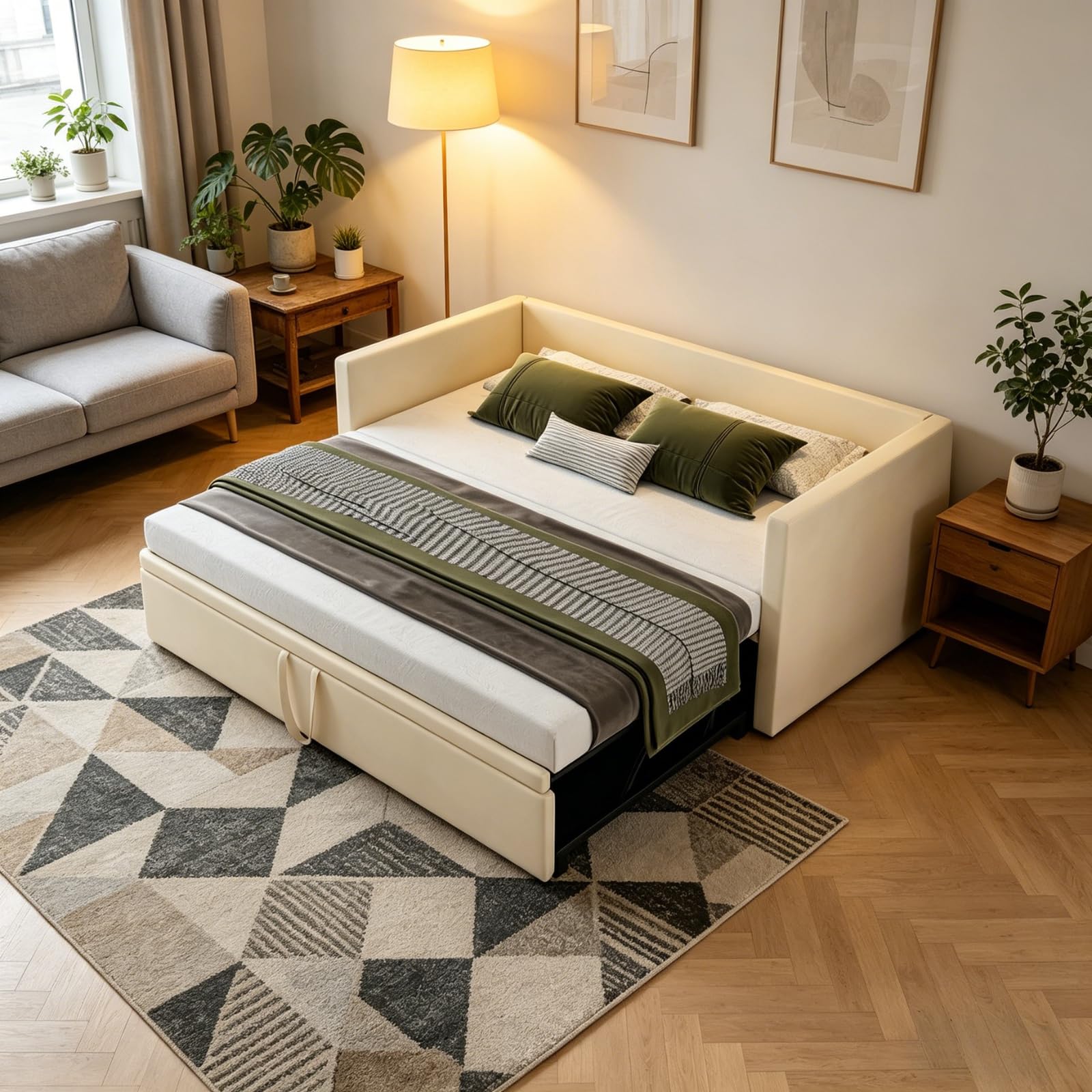 Sofá Cama Multifuncional Extensible 90/180 x 200 cm, sofá de 2 plazas con función de Dormir y somier, tapizado en Terciopelo, Ideal para salón y habitación de Invitados (sin colchón)