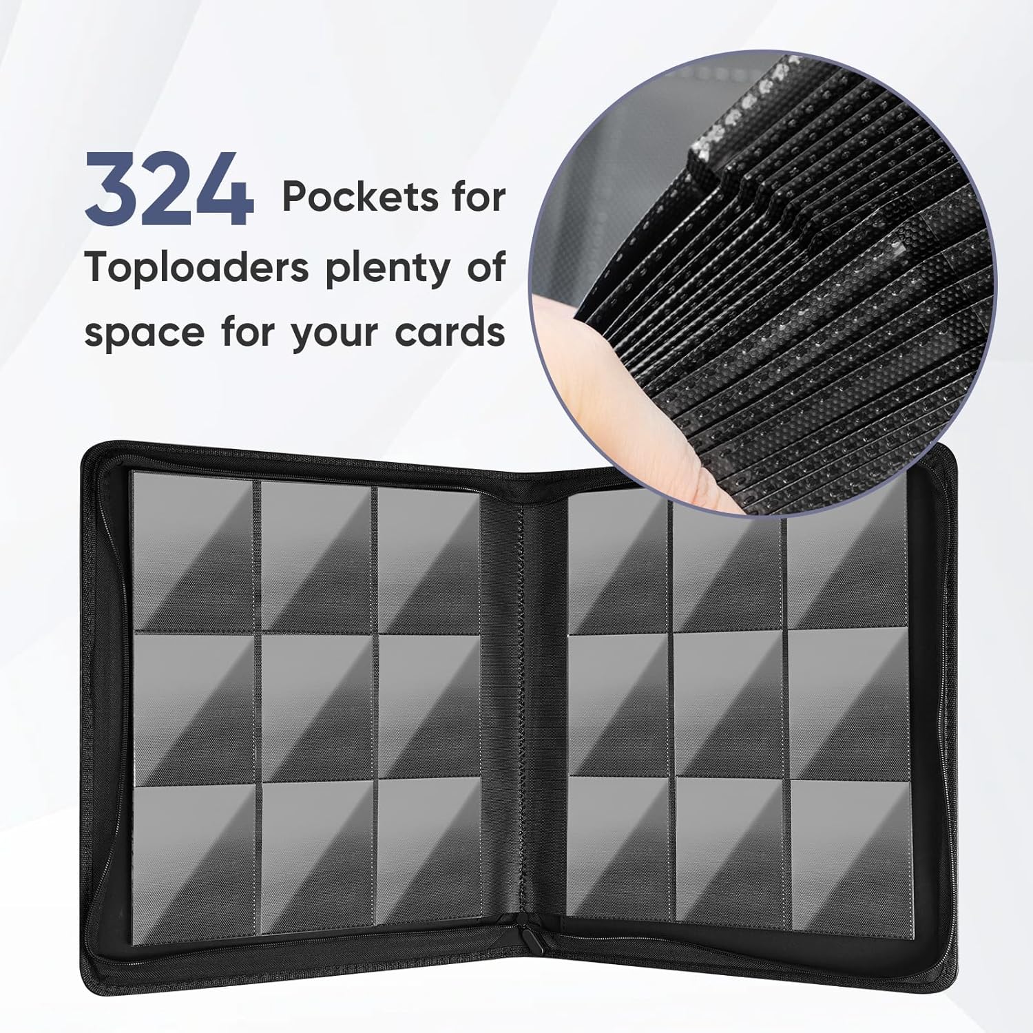 Toploader Binder hold 324 “3 x 4'' Toploaders Top Loader Binder for Sleeved Cards Top Loader Storage for Sports Cards, TCG Cards, Card Holder with Double-Sided Pages, Blue
