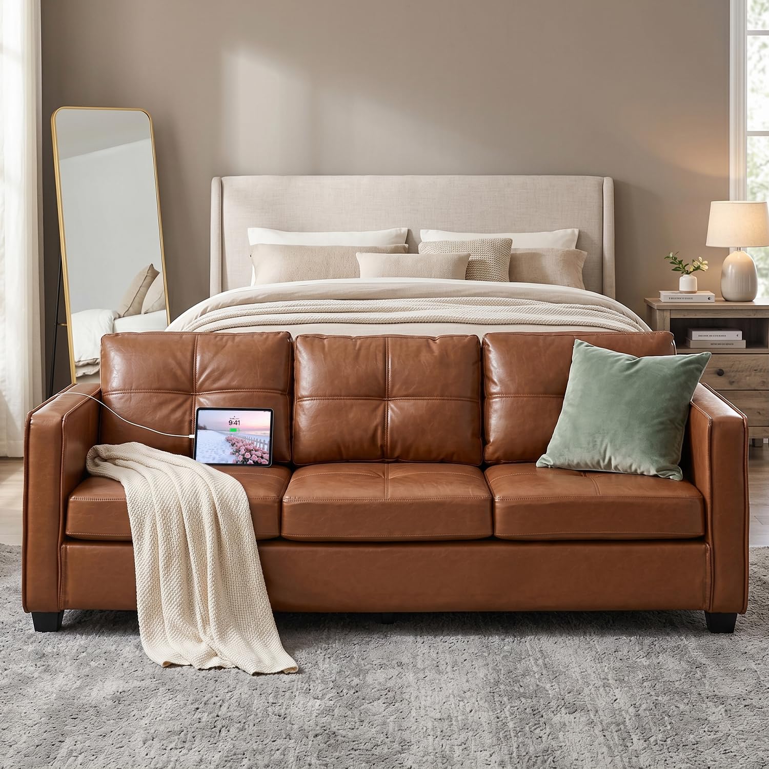 Best Leather Sofa Picks for 2026: Spec-First Roundup 1 TYBOATLE 88' Brown Faux Leather Couch, 3 Seater Sofa with USB and Side Pockets — product photo