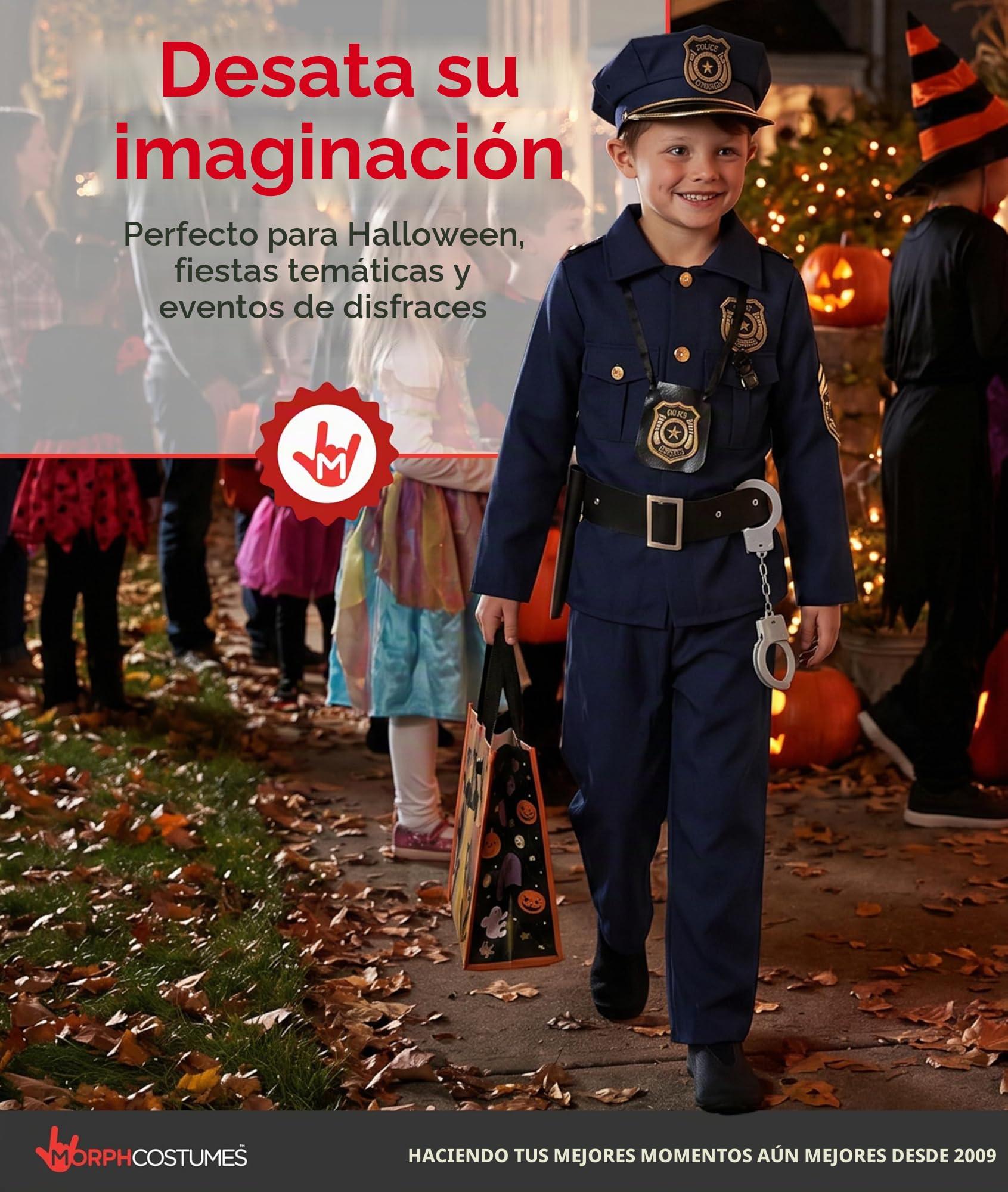 Morph Disfraz Policia Niña, Disfraz de Agente Halloween Niña | Camisa, Pantalón, Gorro & Accesorios de Juguete, Estilo Policía, Perfecto para Halloween, Ideal para Juegos de Rol