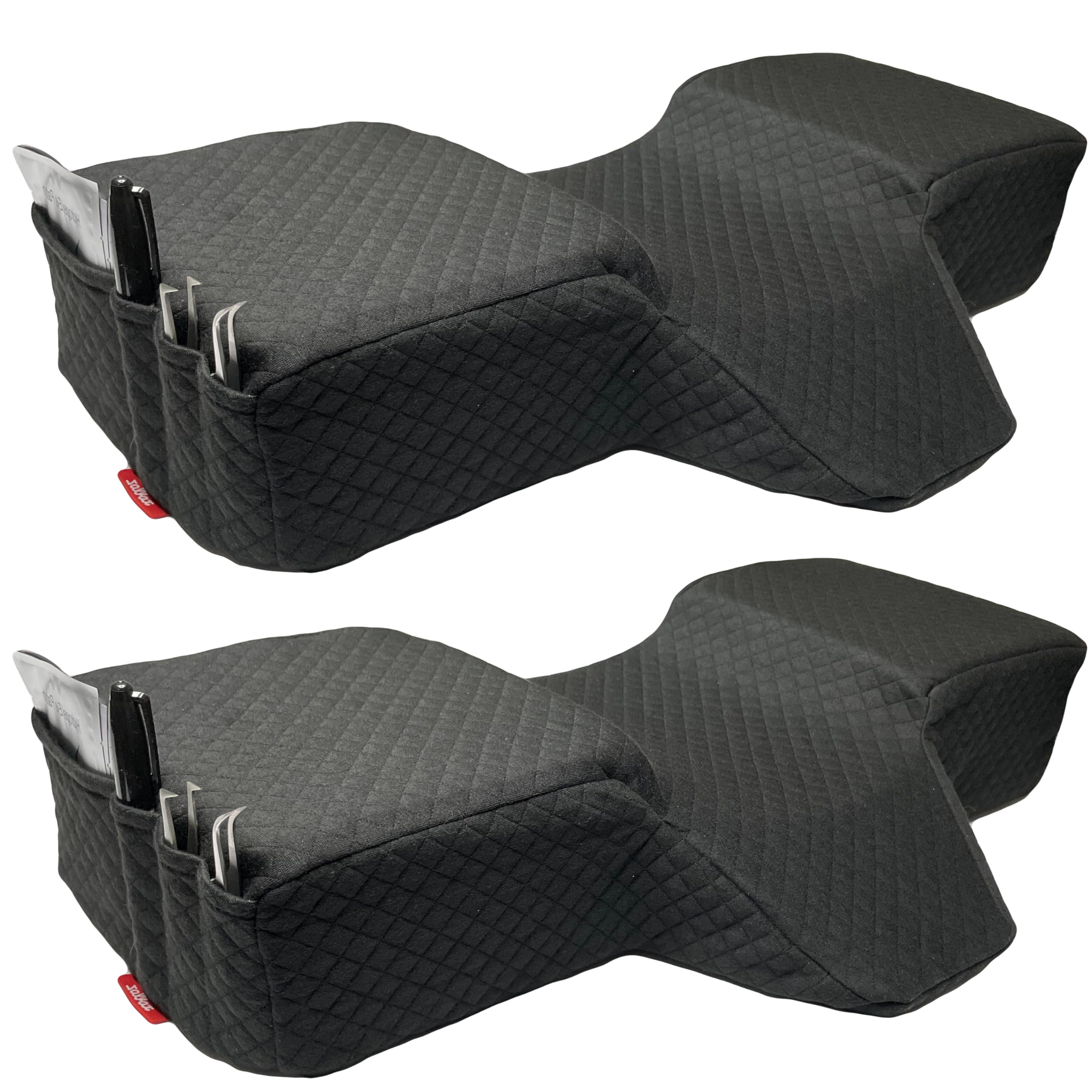 Pillow For Eyelash Extensions (2 Pillows Bundle) - Curved Memory Foam Lash Bed Pillow With Neck & Back Support, Perfect Pillow For Eyelash Extensions, Two Pockets For Tools On The Sides (Black)