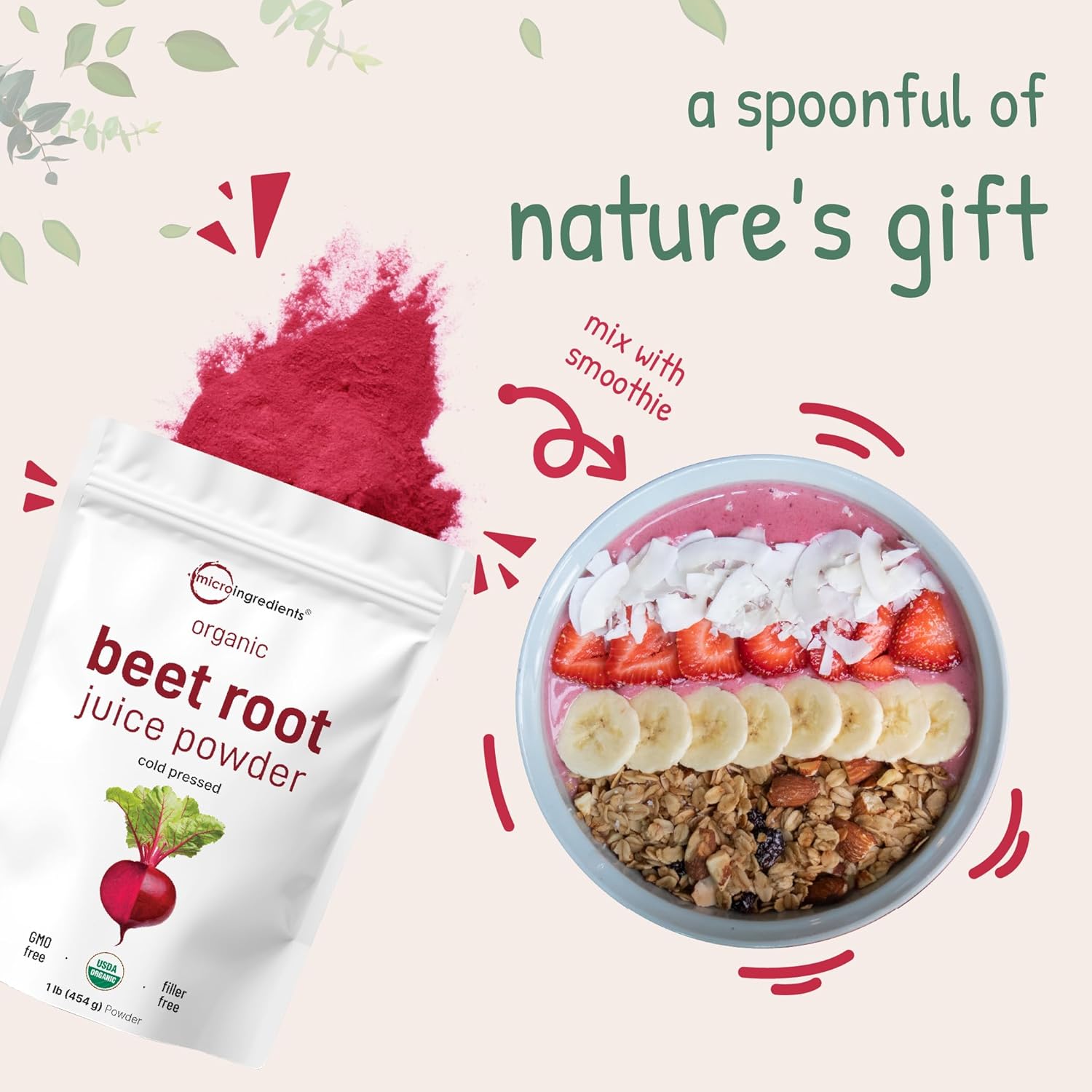 Micro Ingredients Organic Beet Root Juice Powder, 1 Pound | Cold Pressed, Water Soluble, High Concentrated Raw Beet Supplement | Superfood Drink Mix | Non-GMO, Vegan Friendly, Plant Based - Image 7