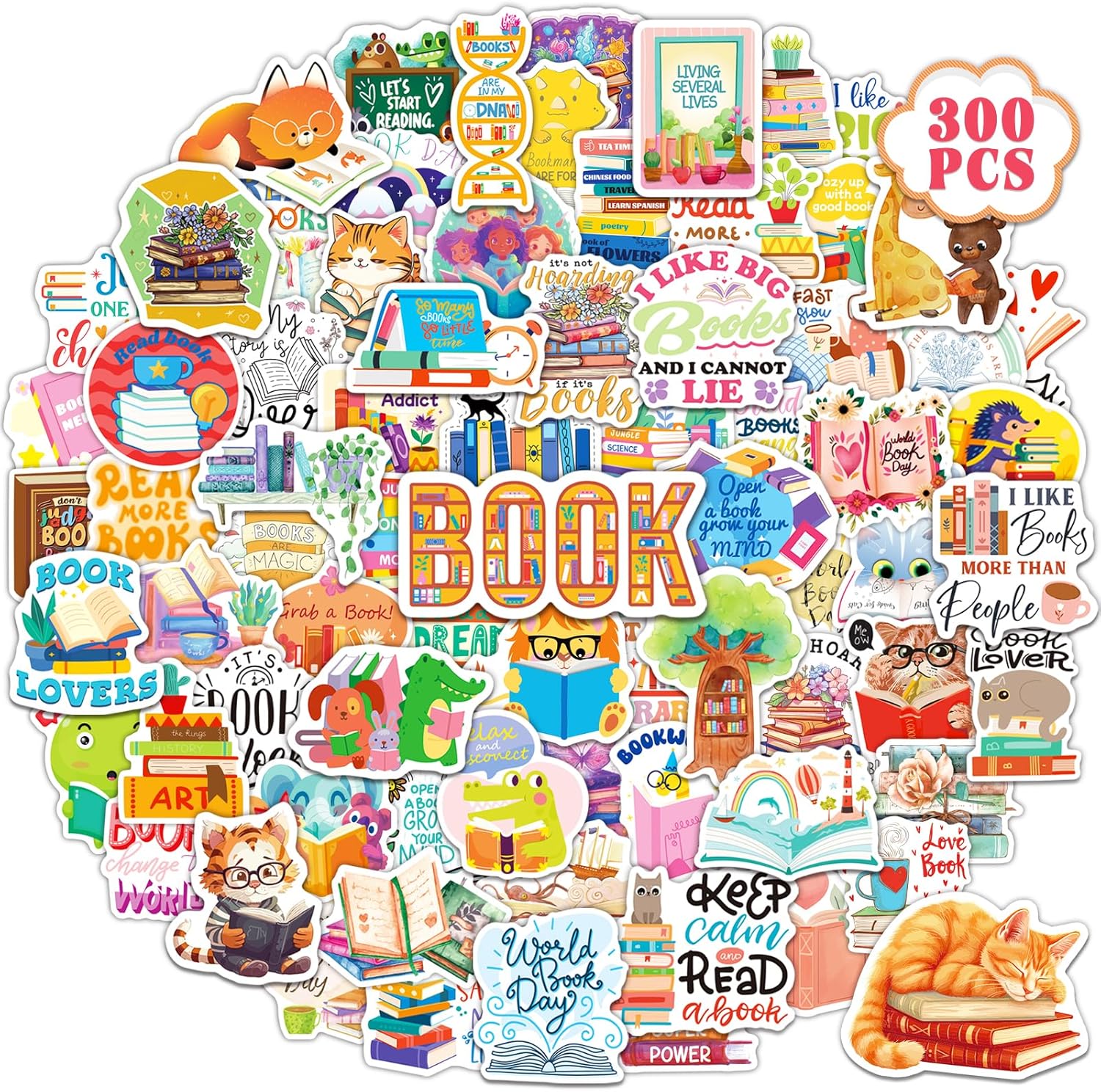 300 PCS Book Stickers for Kids Reading Bookish Stickers for Book Lover Gifts Accessorises Vinyl Stickers for Water Bottle Laptop Phone Case Binder World Book Day