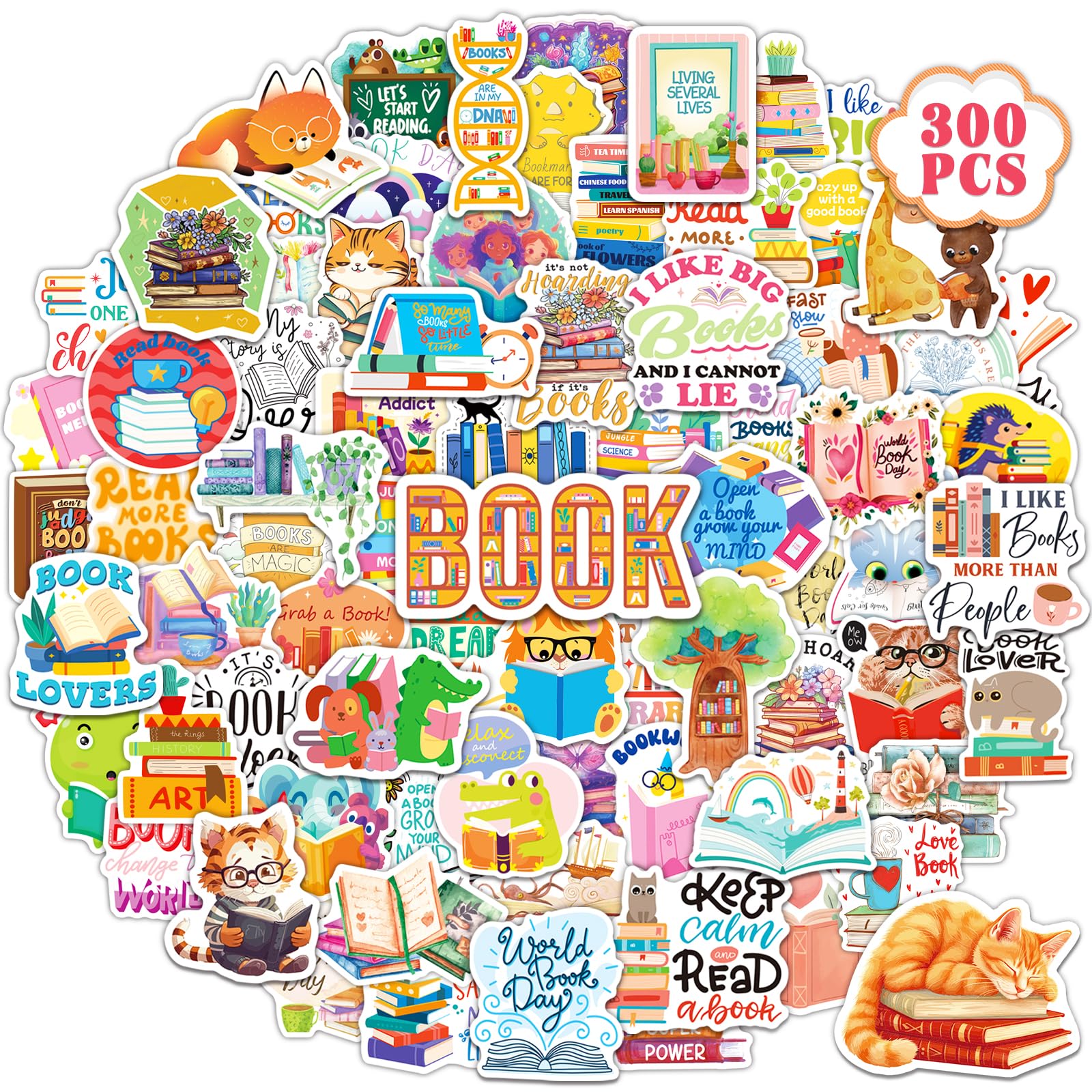 MonEnfance 300 PCS Book Stickers for Kids Reading Bookish Stickers for Book Lover Gifts Accessorises Vinyl Sticker for Water Bottle Laptop Phone Case