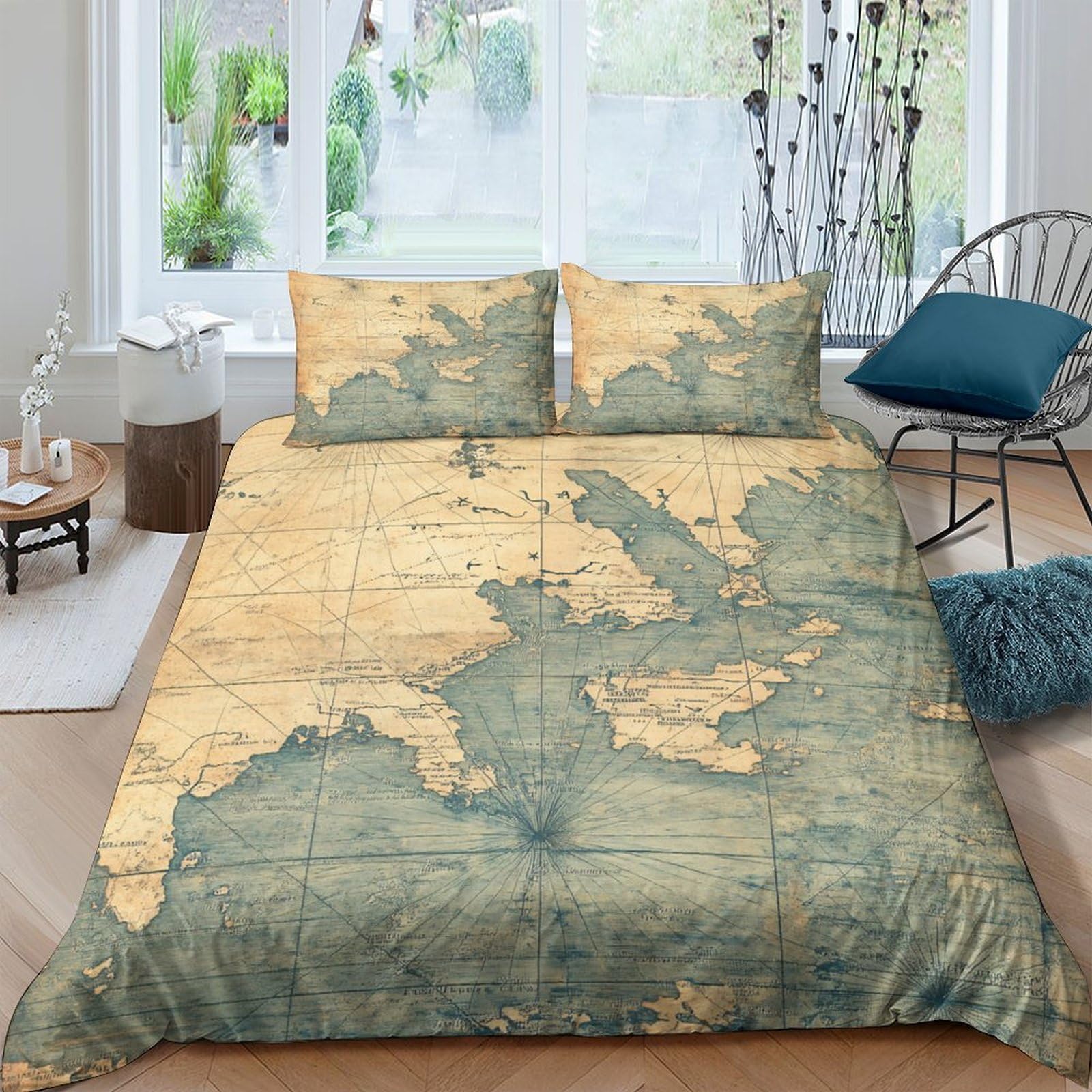 Ctjqhvkz Style-3 3D Printed Vintage World Map Fitted Sheet Microfiber Non Slip Earth Pattern Bed Cover For Bedroom Guest Room Decor Single（135X200cm）