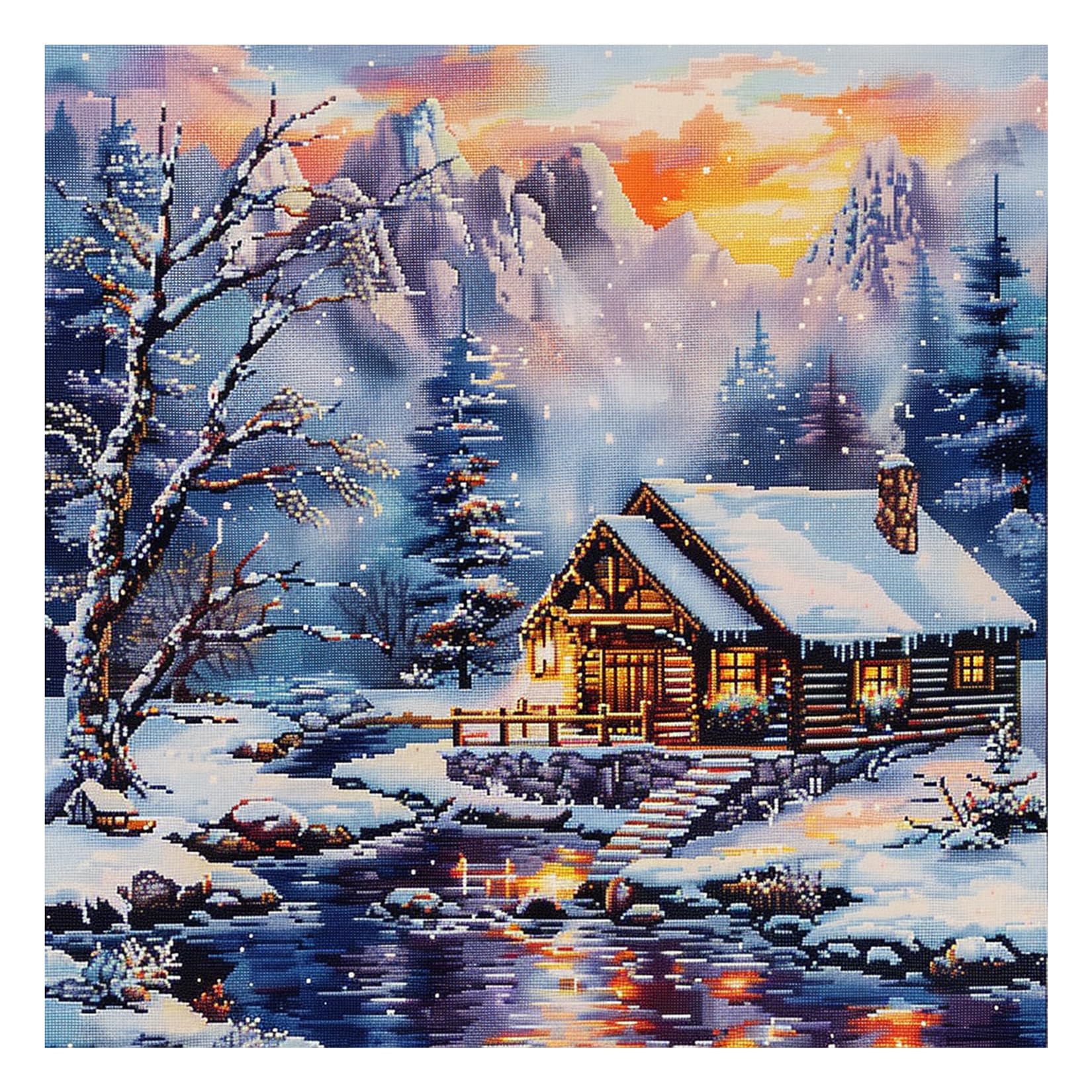 51buyoutgo Snow Landscape Cross Stitch Kits, 11 Ct Count Funny Pre Printed Counted Stamped Cross Stitch Embroidery Needlepoint Pattern Kit for Adult Beginners, Easy Advanced Crossstitch Crossstitching